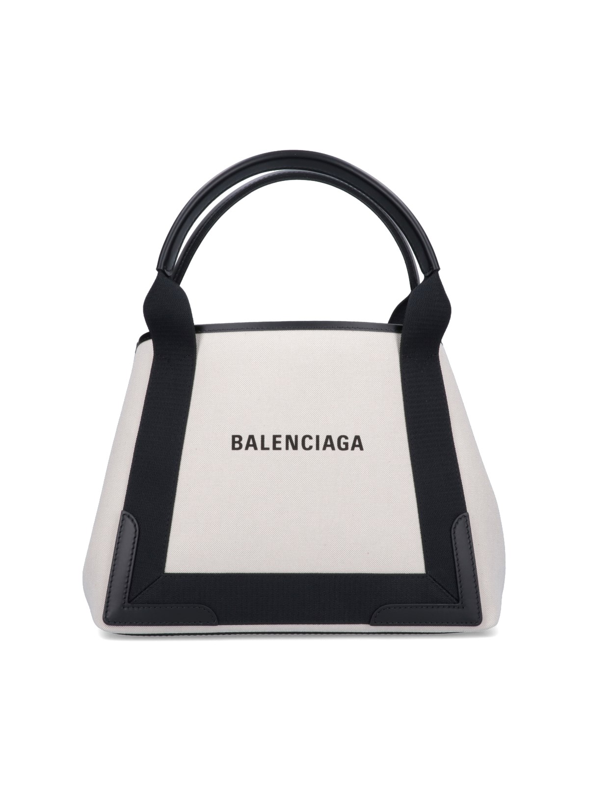 Shop Balenciaga 'cabas Navy' Small Tote Bag In Beige