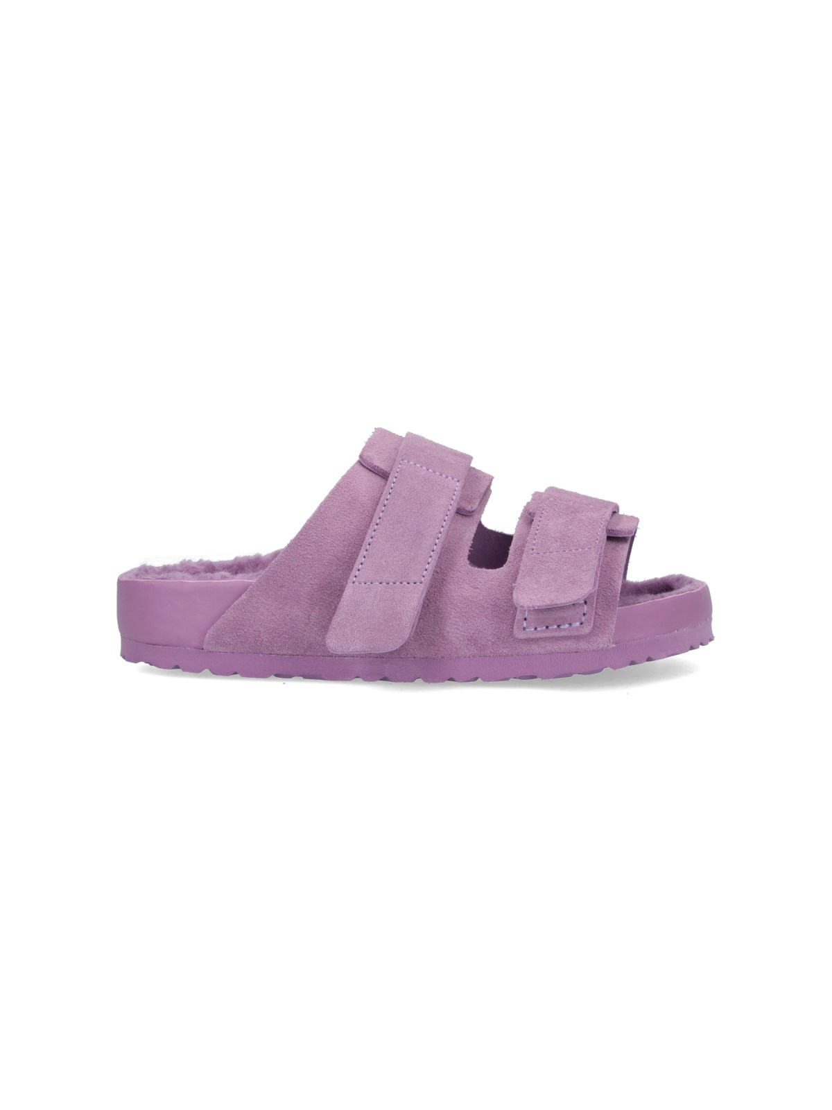Birkenstock X Tekla Uji Shearling-lined Suede Sandals In Purple