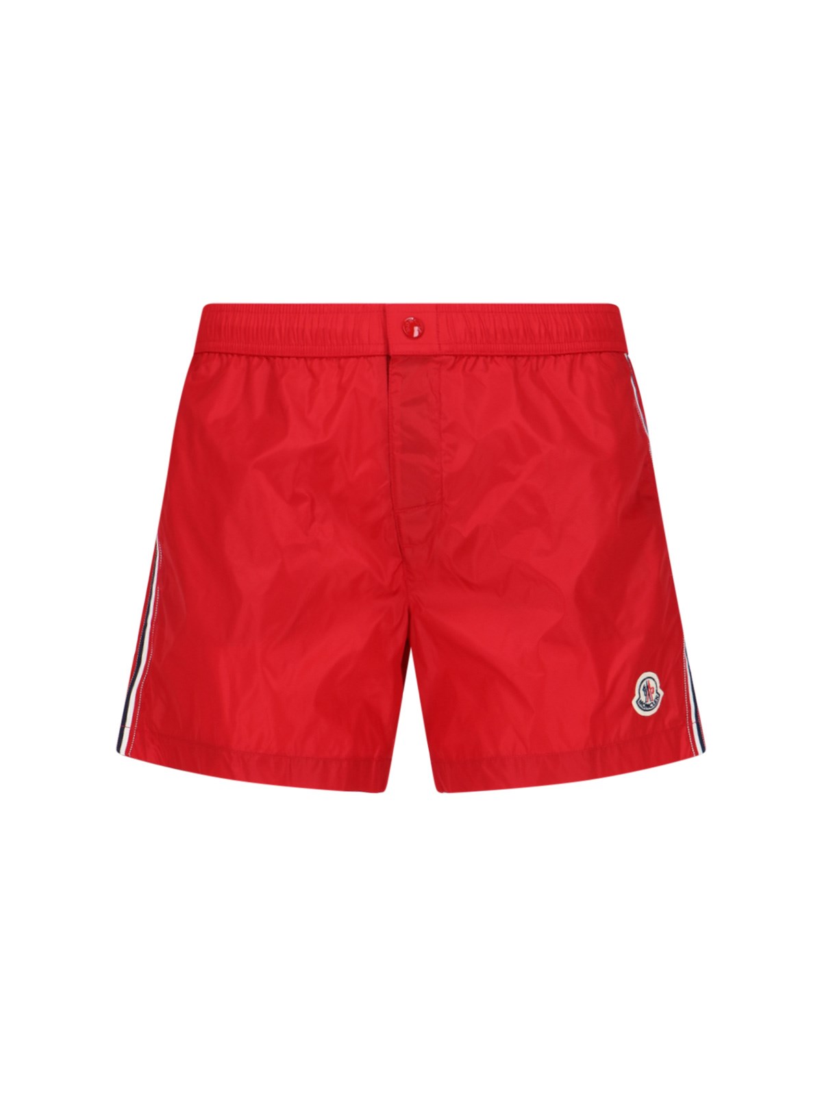 Shop Moncler Logo Swim Shorts In Red