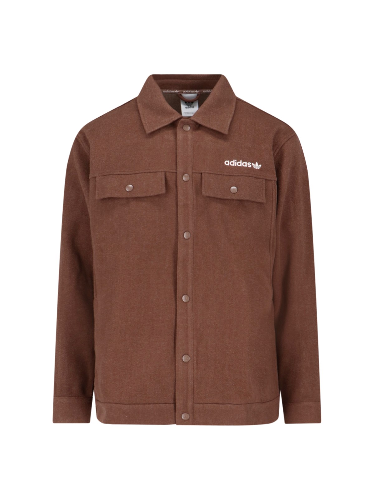Adidas Originals Logo Shirt Jacket In Brown
