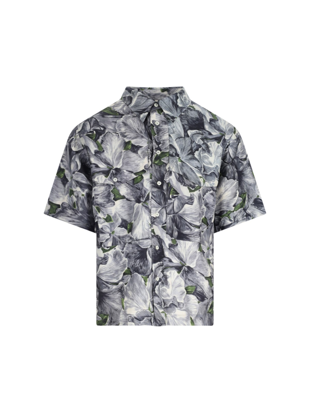 Sunflower Floral-print Silk Short-sleeved Shirt In Gray