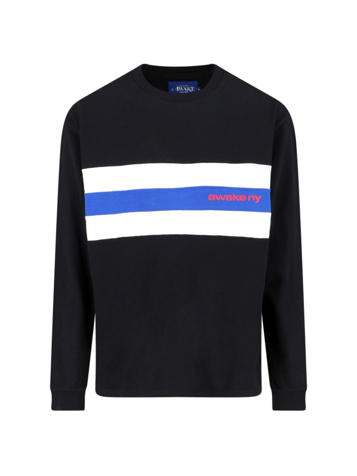 Shop Awake Ny 'stripe L/s' Crew Neck Sweatshirt In Black  