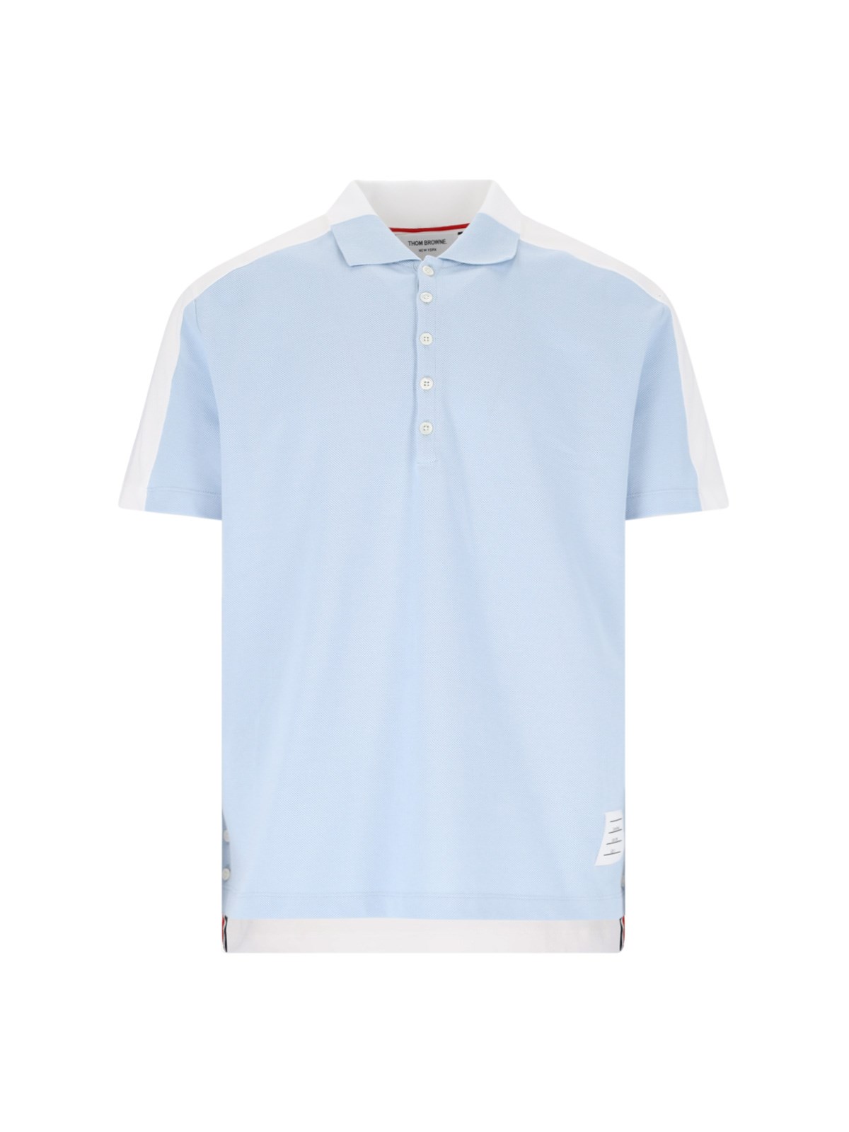 Thom Browne Color Block Polo Shirt In Light Blue