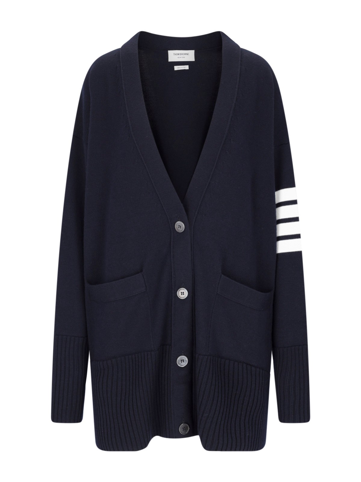 Thom Browne - Oversized Wool V-neck Cardigan In Blue