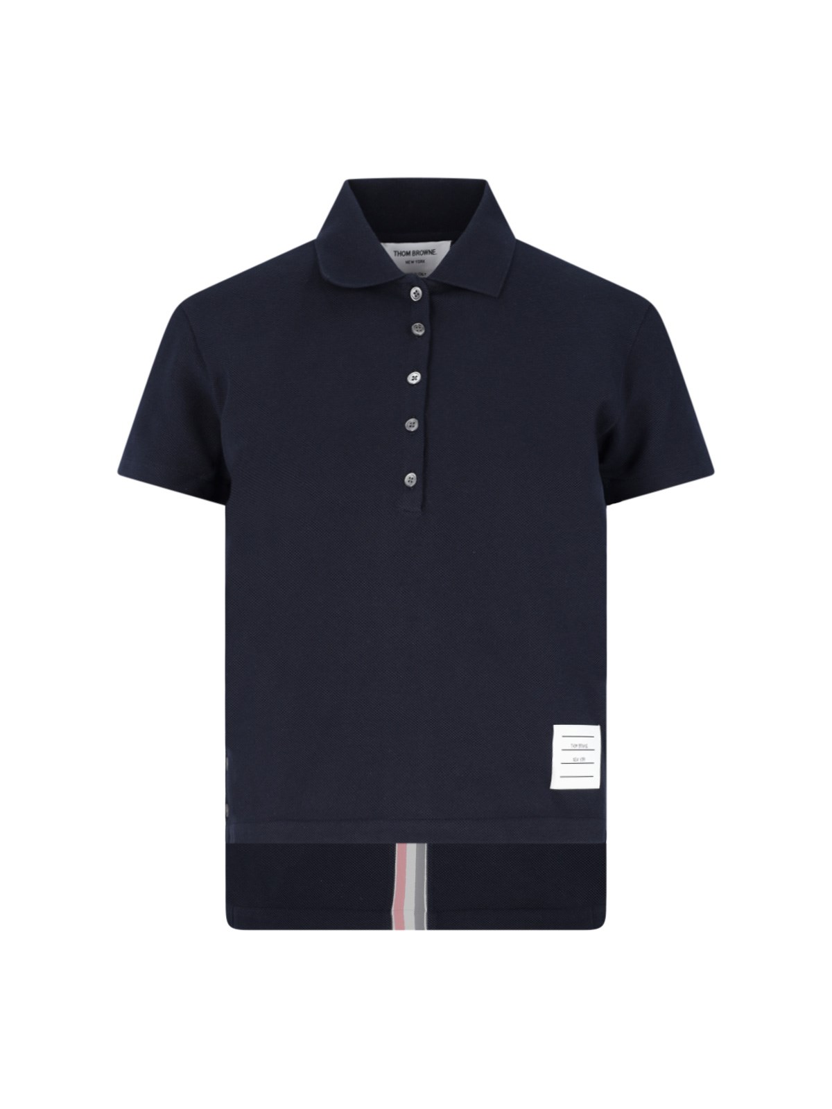 Thom Browne Tricolor Detail Polo Shirt In Blue