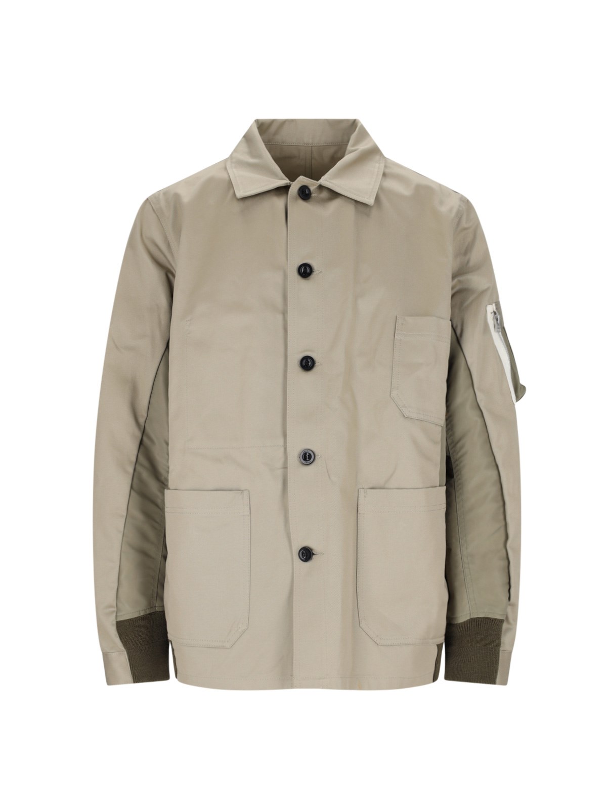 Shop Sacai Nylon Detail Shirt Jacket In Beige