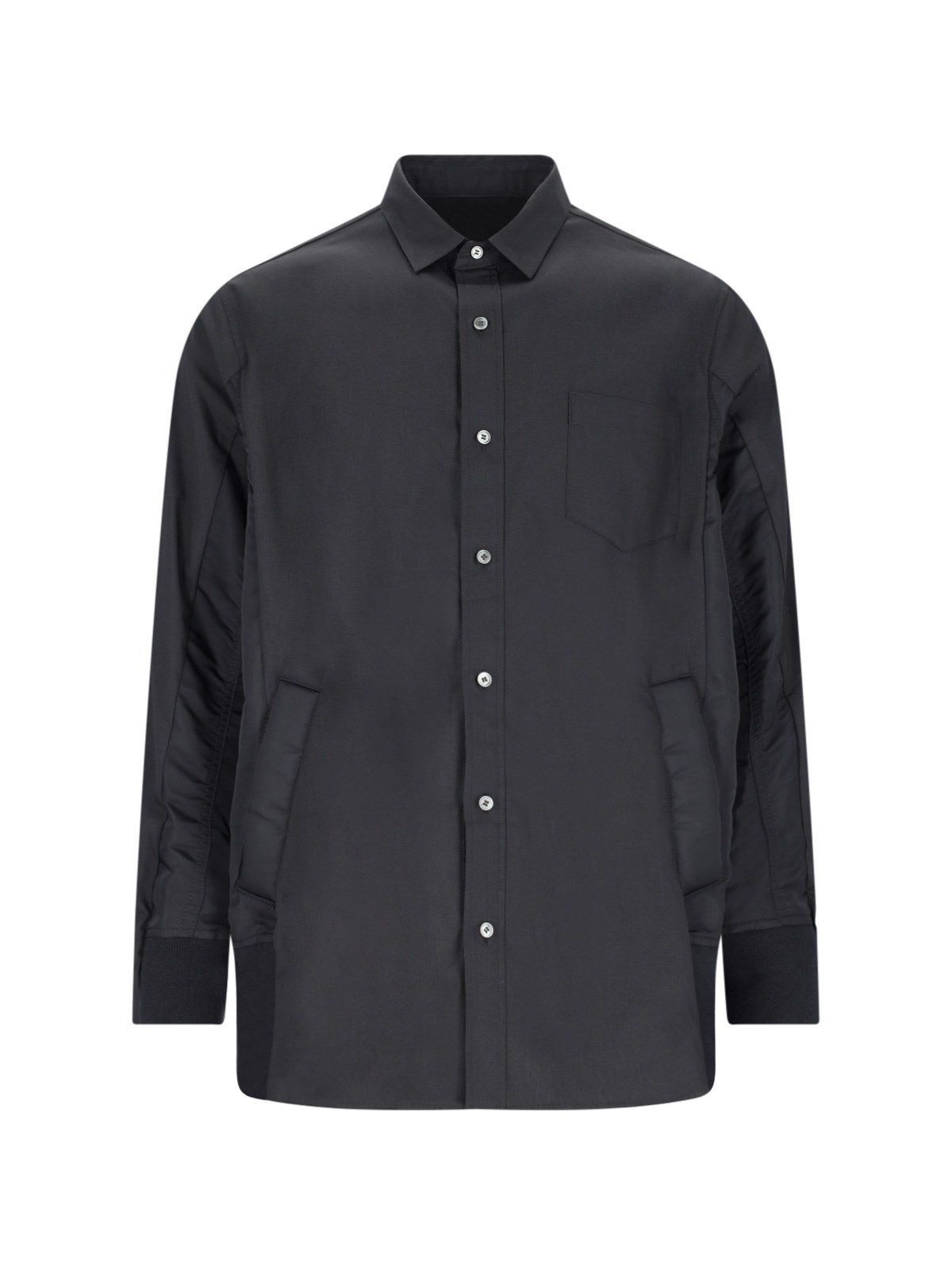 Sacai Nylon Detail Shirt In Black  