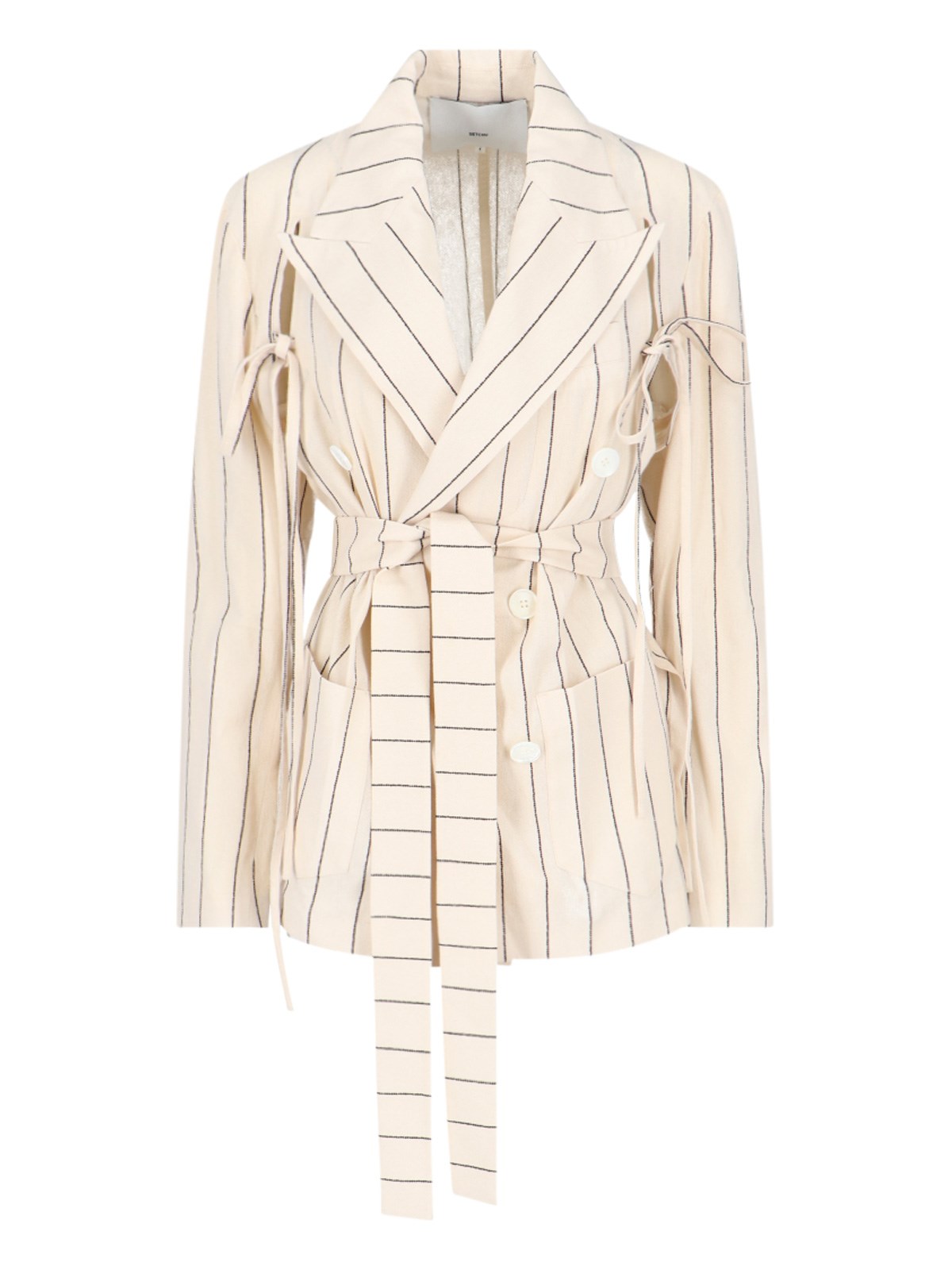 Shop Setchu Pinstriped Double-breasted Blazer In Cream