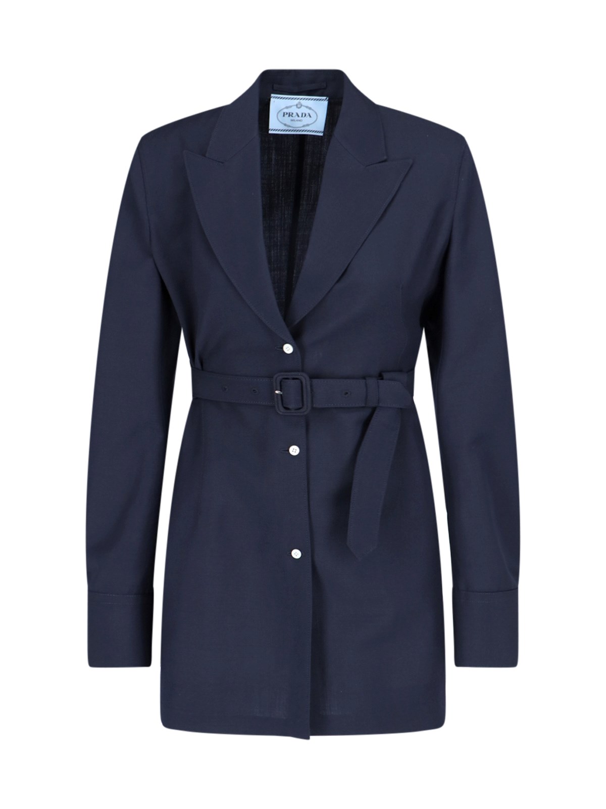 Shop Prada Belt Detail Single-breasted Jacket In Blue