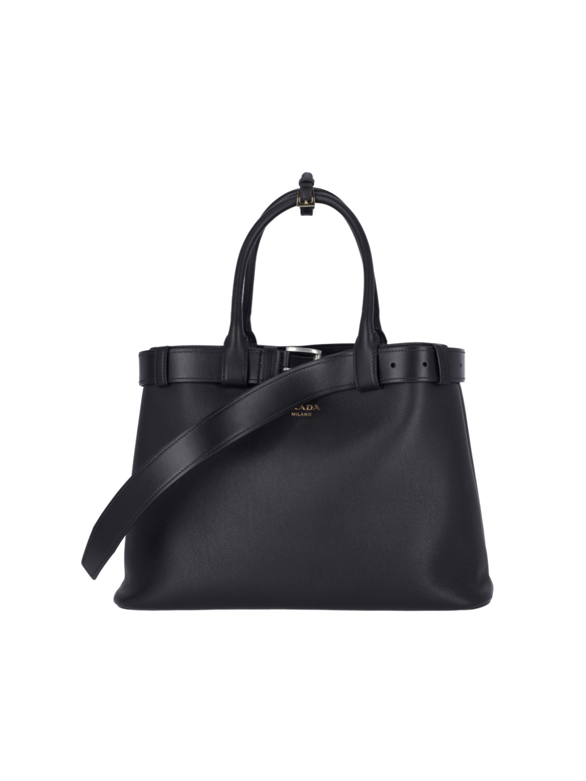 Prada Large Handbag "buckle" In Black  