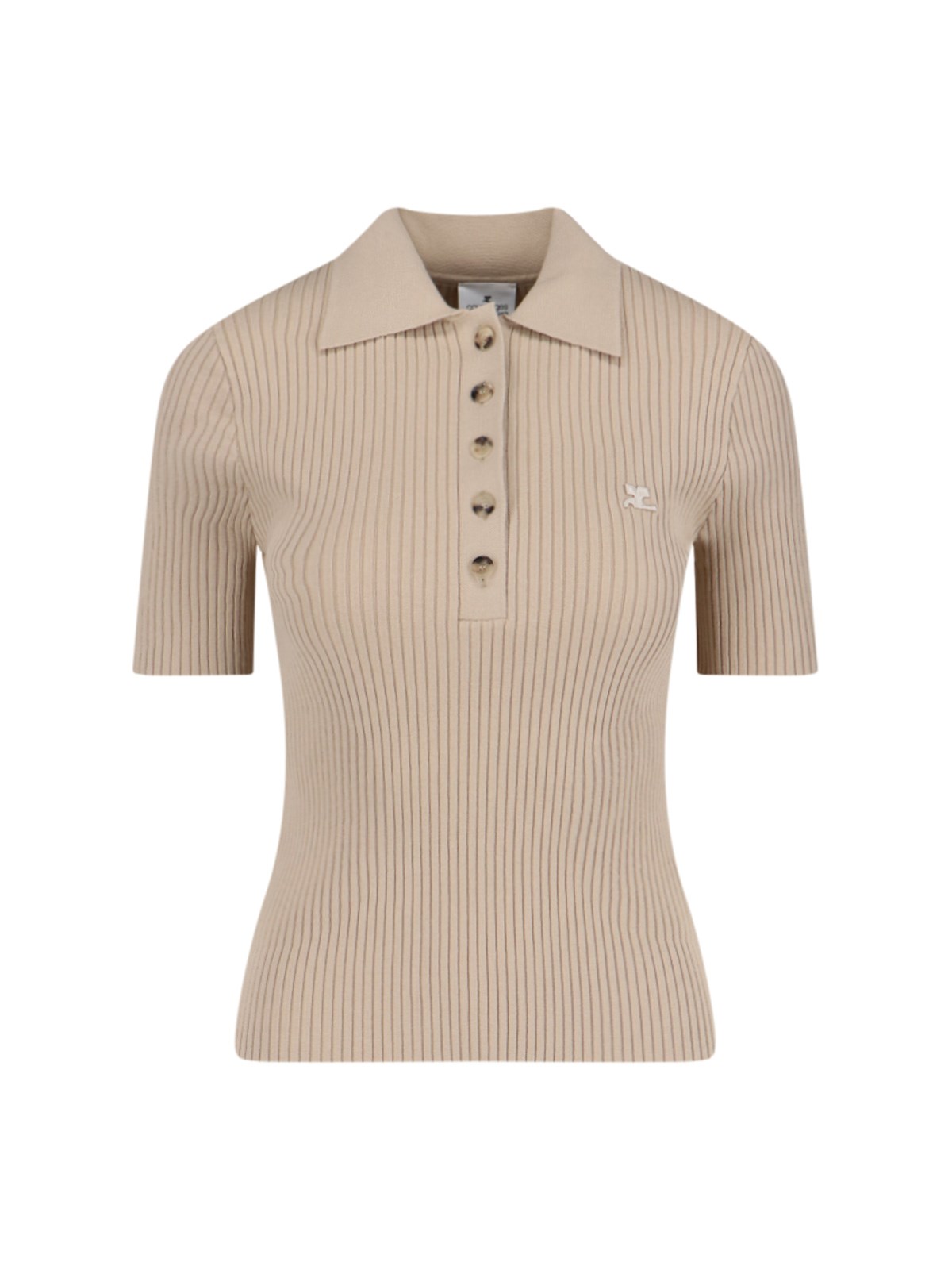Shop Courrèges Knitted Polo Shirt In Beige