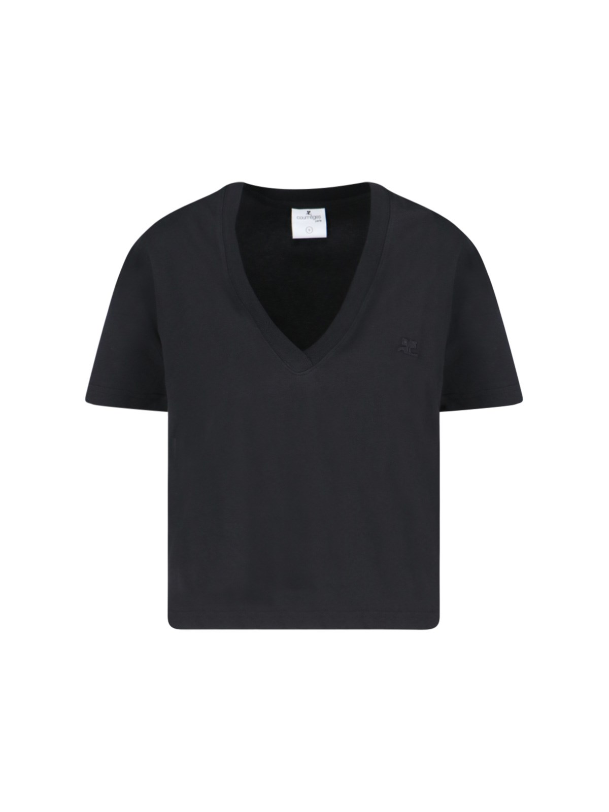 Shop Courrèges V-neck Short T-shirt In Black  