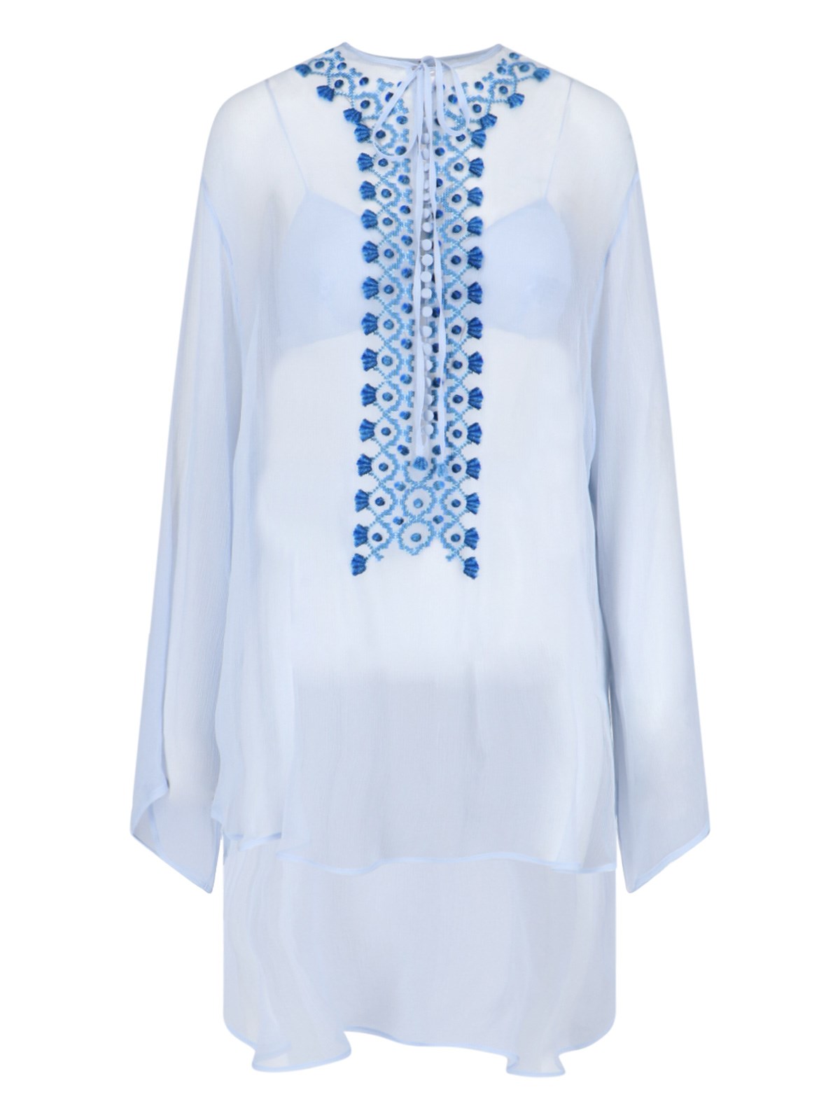 Shop Ermanno Scervino Caftan Silk Shirt In Light Blue