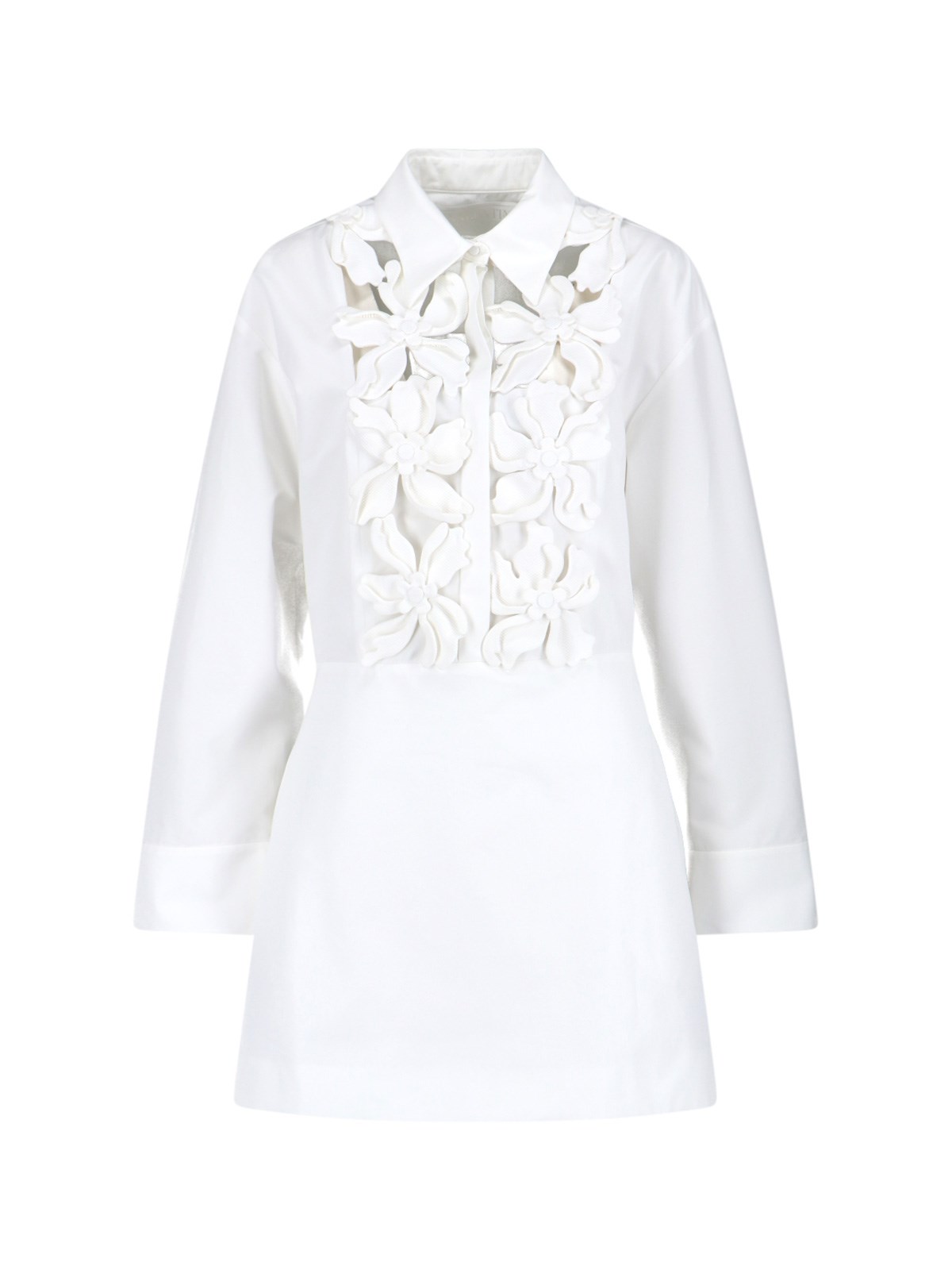 Shop Valentino Compact Poplin Embroidered Short Dress In White