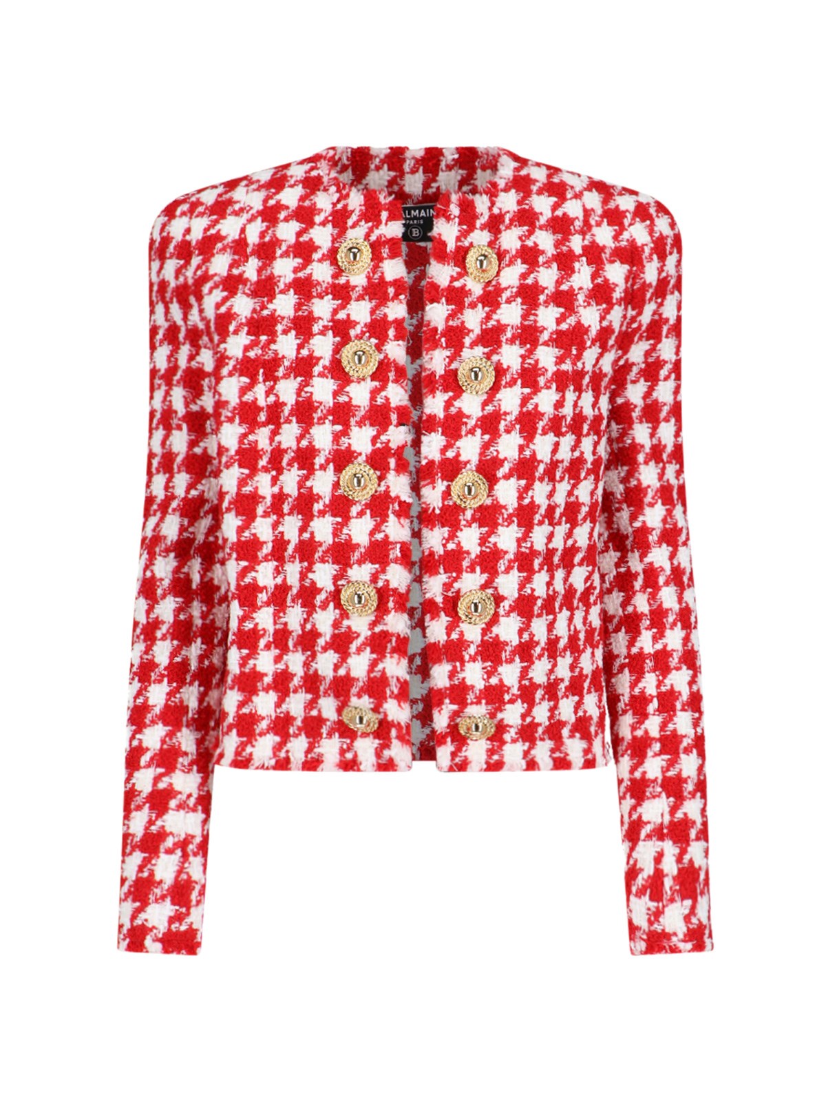 Shop Balmain Houndstooth Jacket In Red