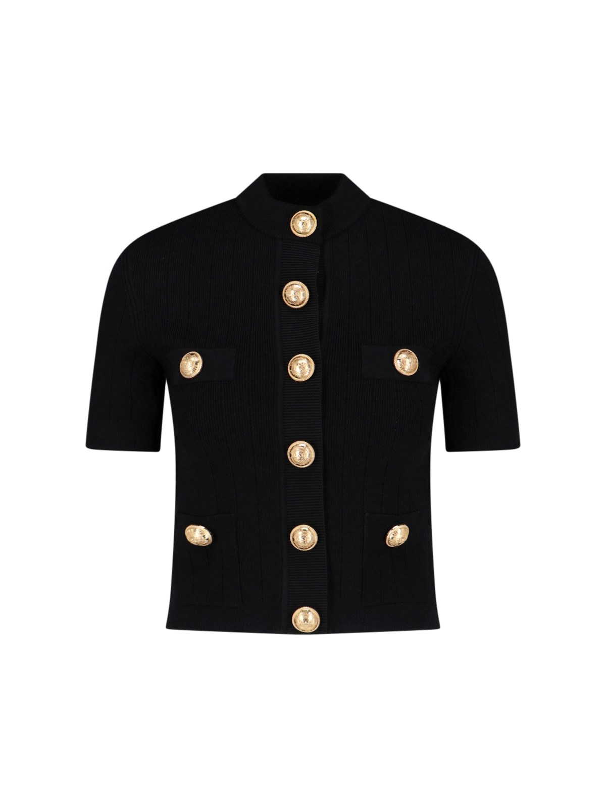Shop Balmain Gold Buttons Cardigan In Black  