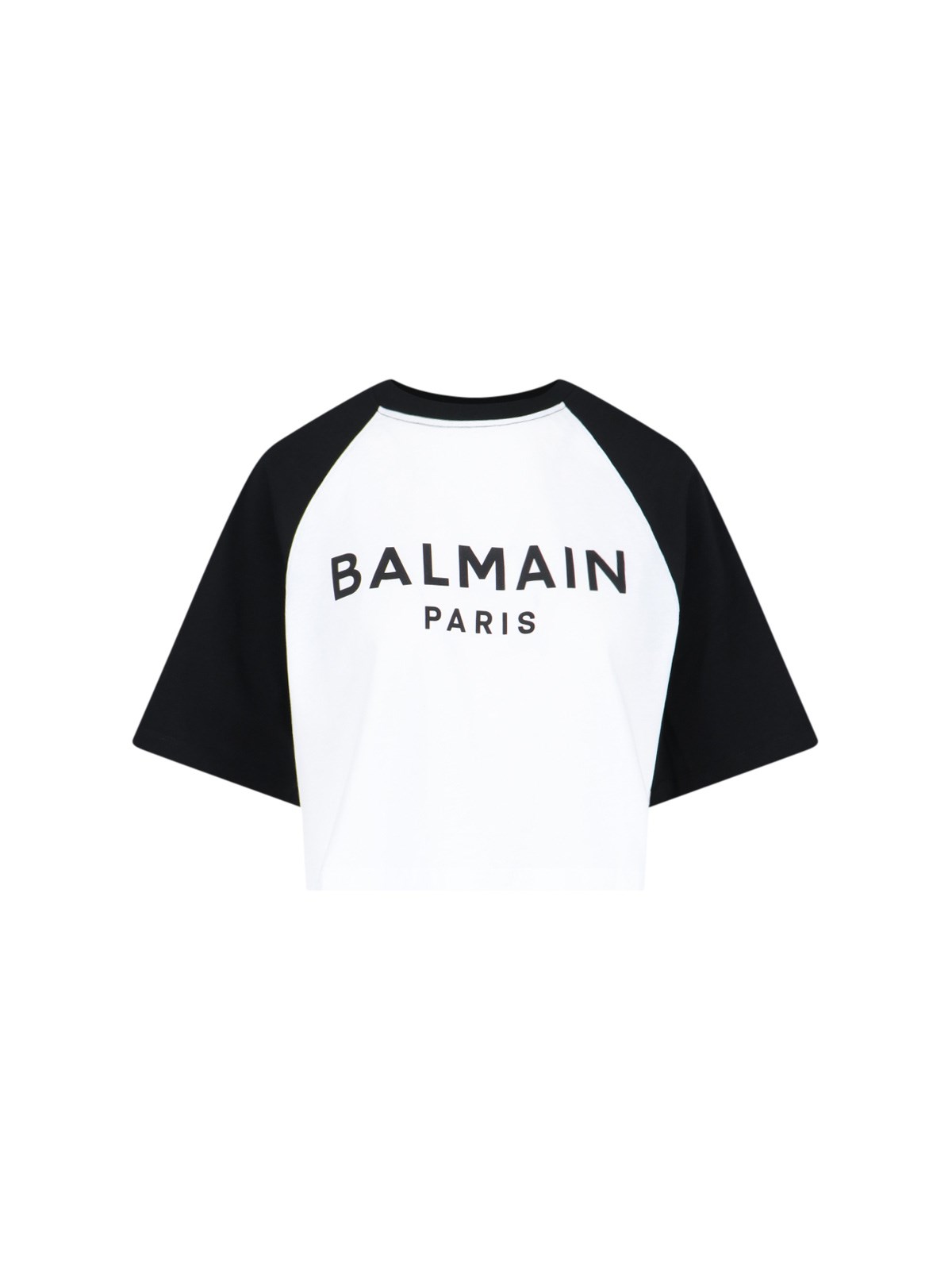Shop Balmain Logo Crop T-shirt In White