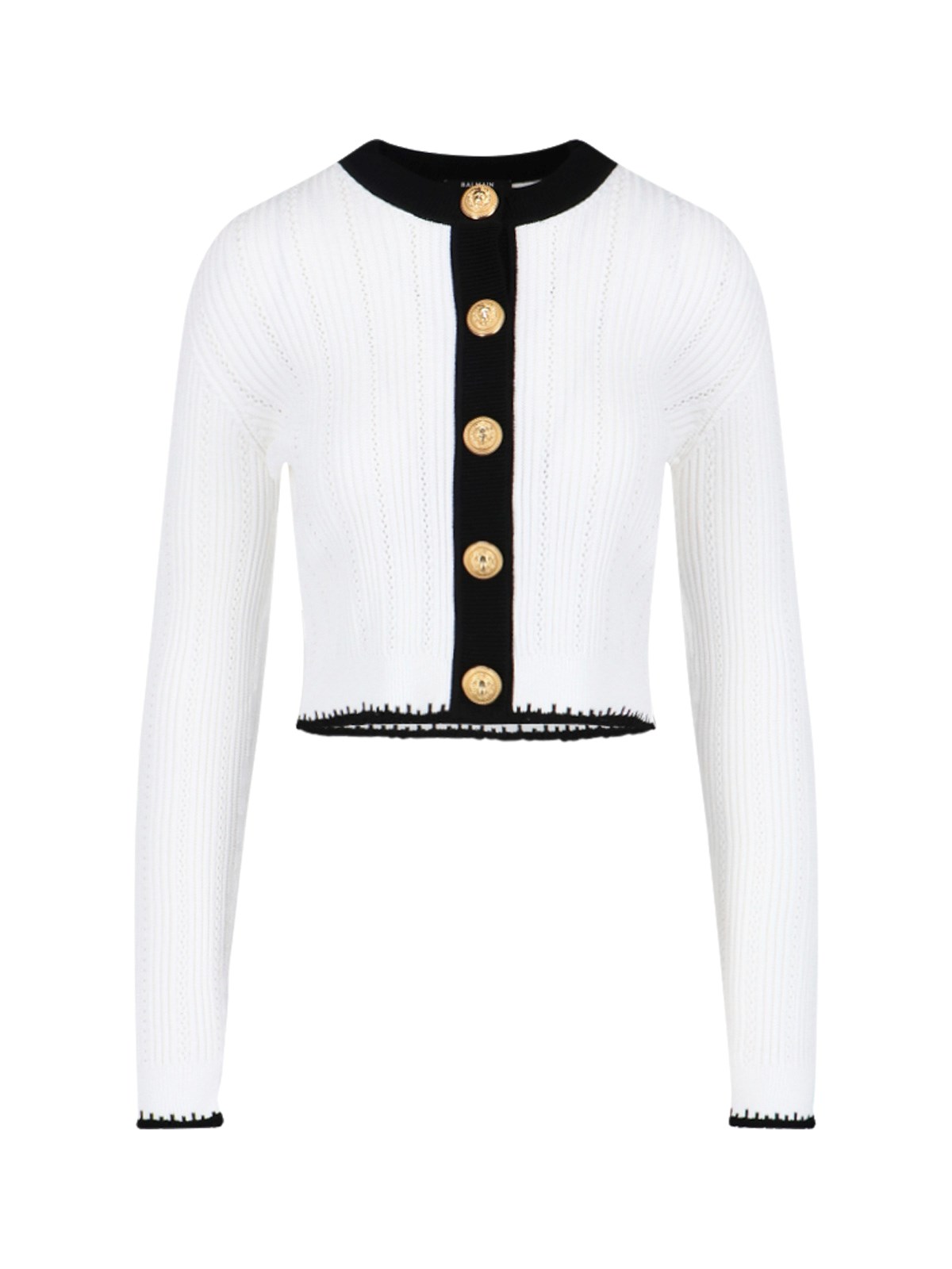 Shop Balmain Knitted Cardigan In White