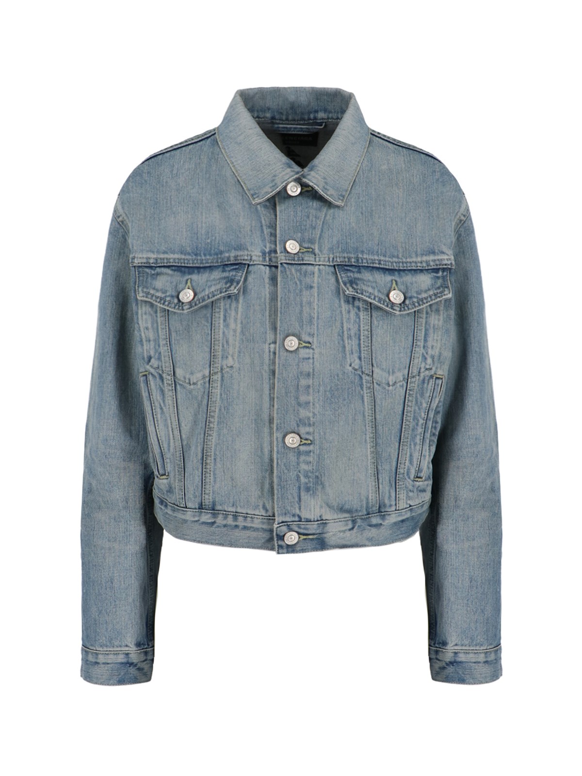 Shop Balenciaga Logo Denim Jacket In Light Blue