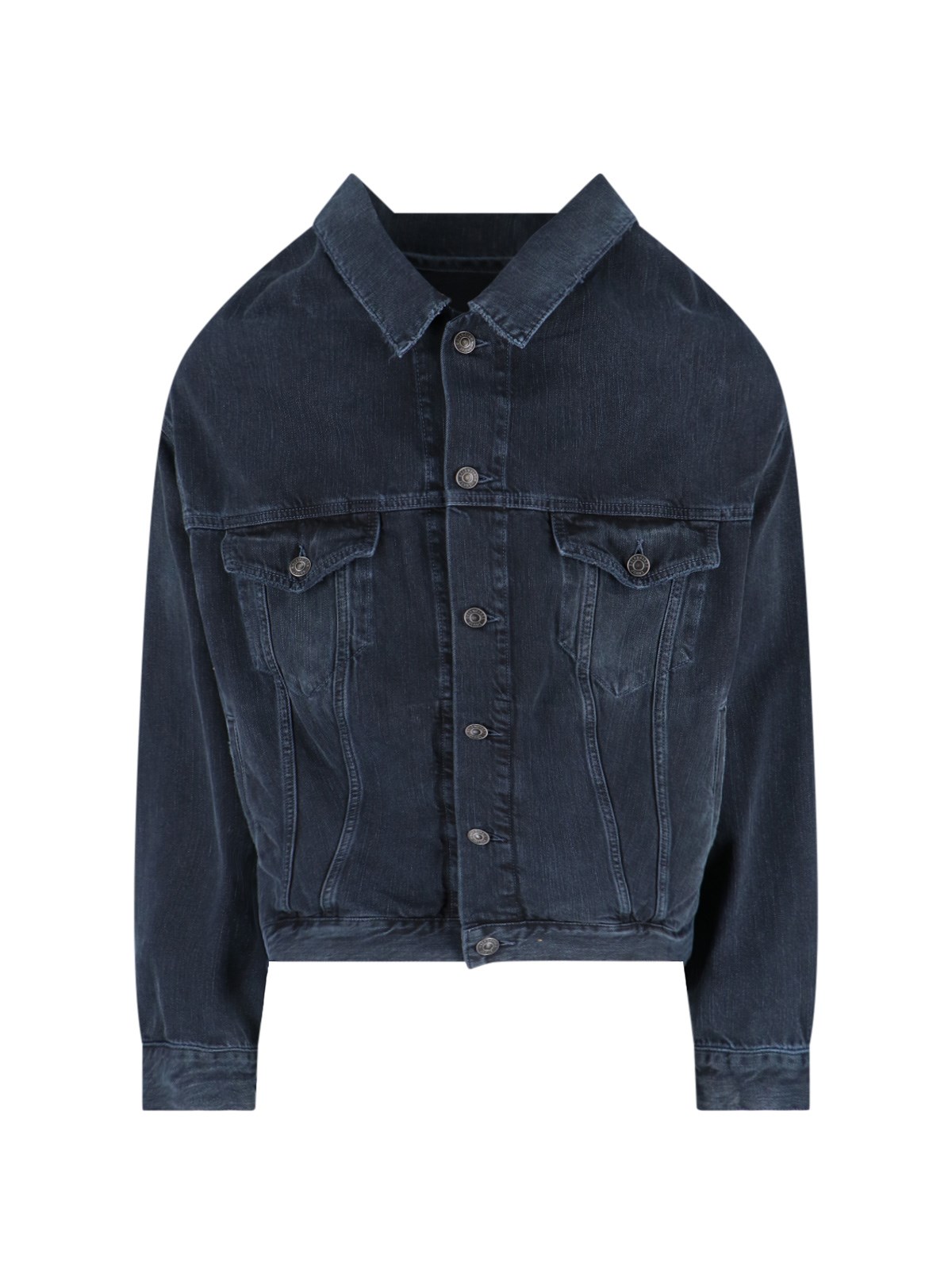 Shop Balenciaga 'off-shoulder' Denim Jacket In Blue