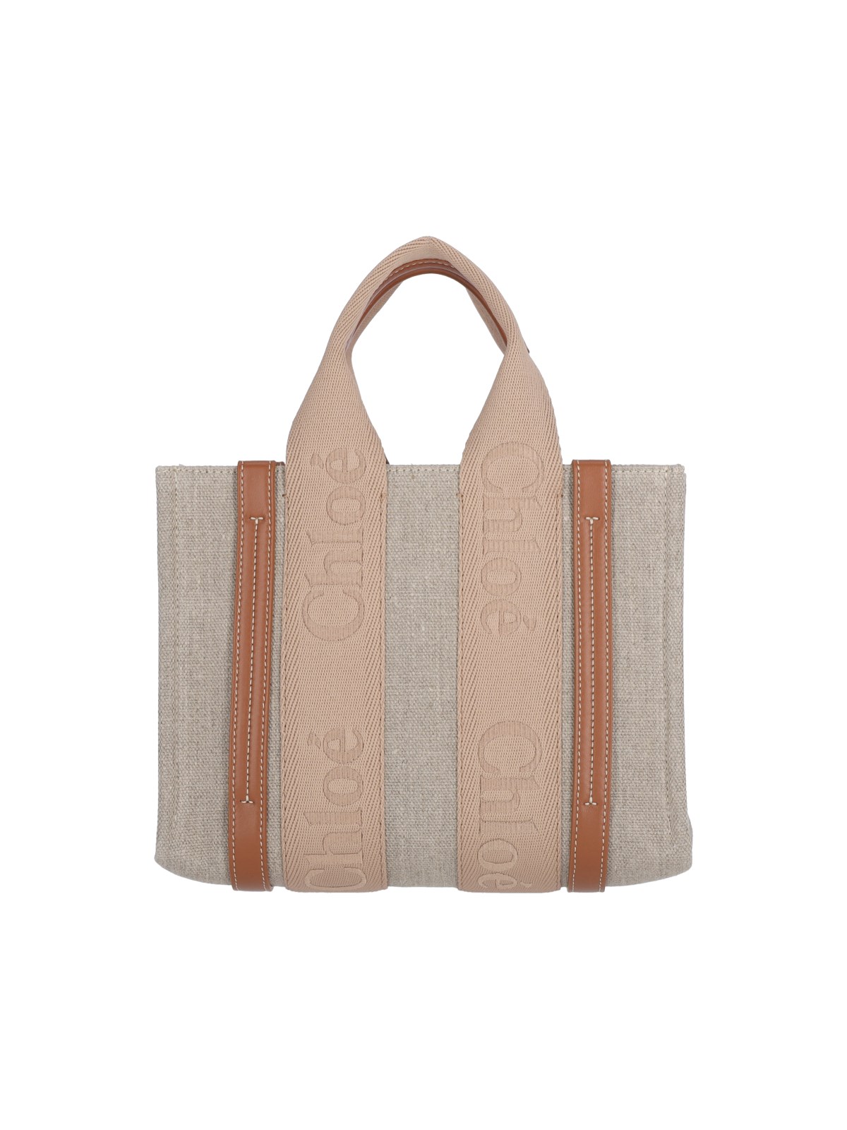 Shop Chloé 'woody' Small Tote Bag In Beige