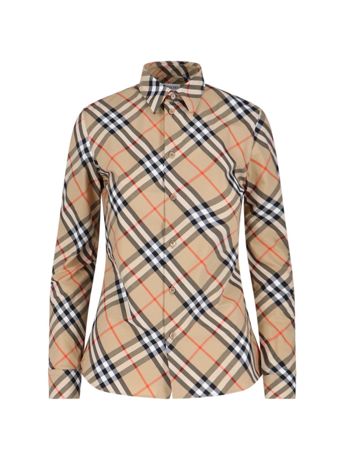 Shop Burberry 'check' Slim Shirt In Brown