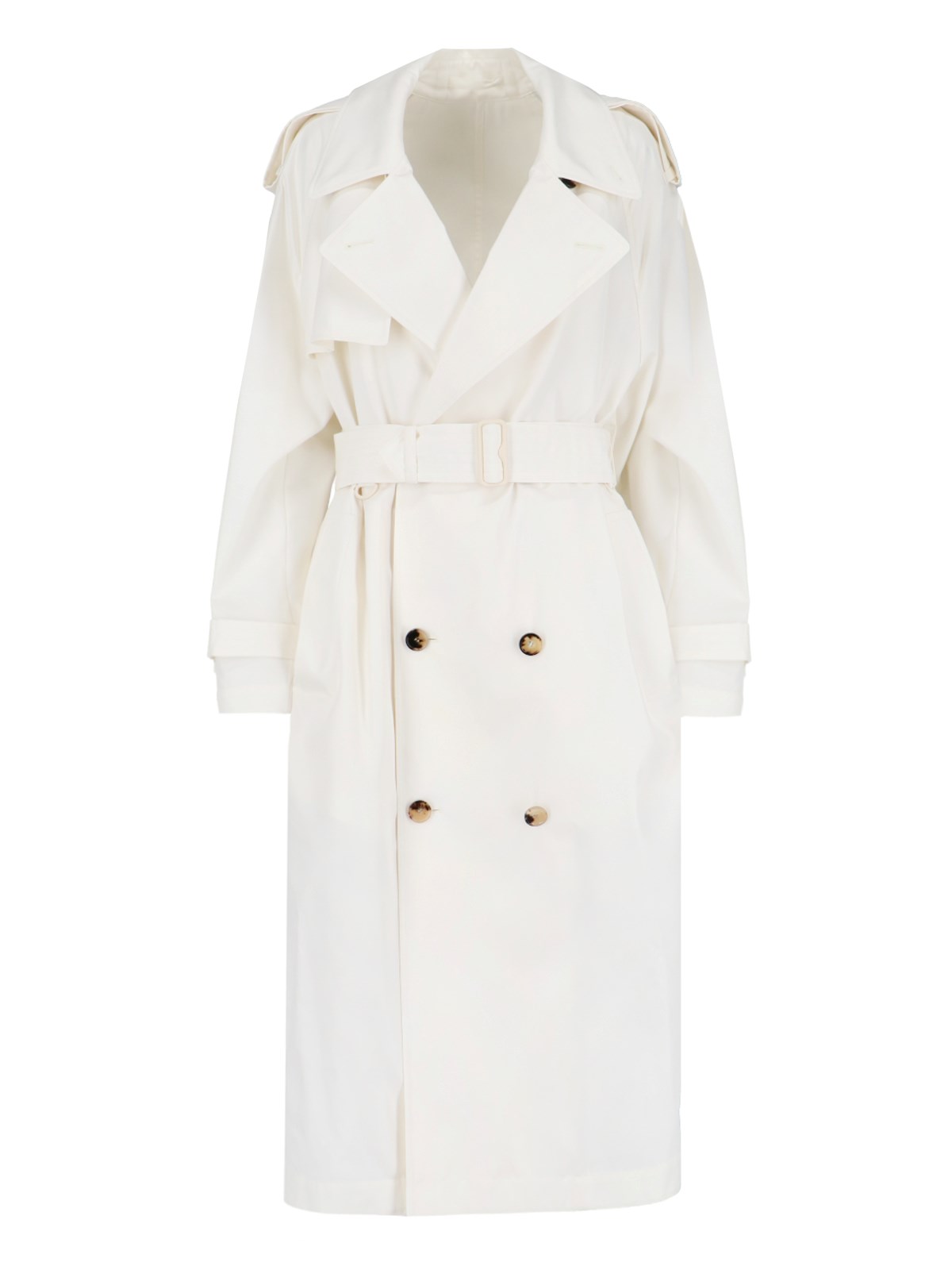 Shop Burberry Silk Midi Trench Coat In Cream