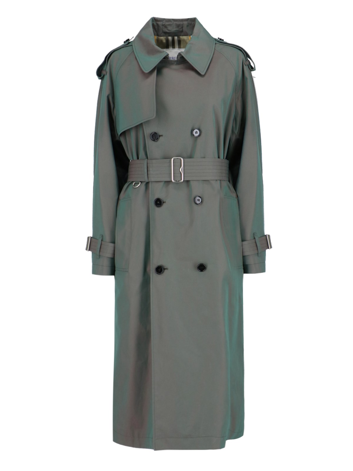 Shop Burberry Double-breasted Midi Trench Coat In Green