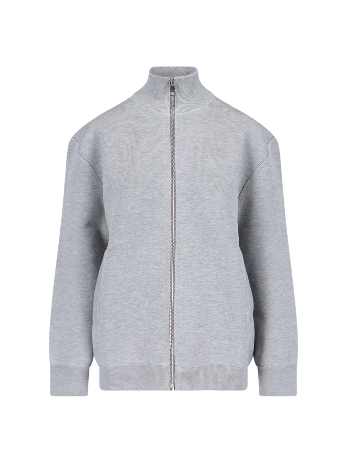 Shop Gucci Knitted Zip Cardigan In Gray