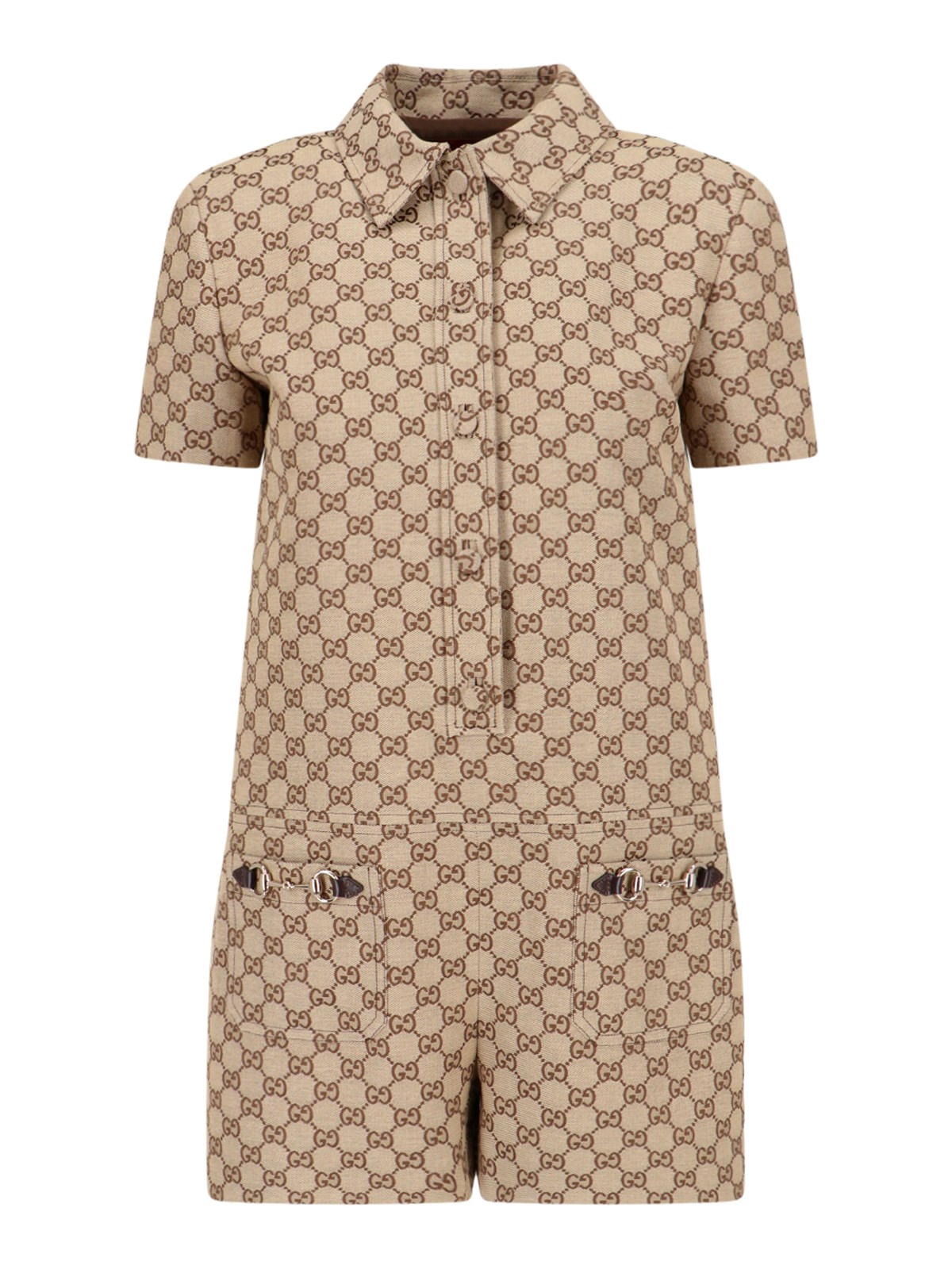 Shop Gucci One-piece Jumpsuit "gg" In Brown