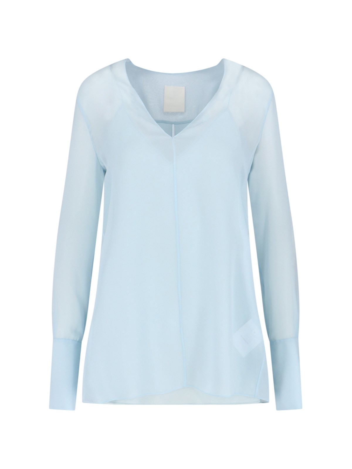 Shop Givenchy Silk Top With Slit At The Back In Light Blue
