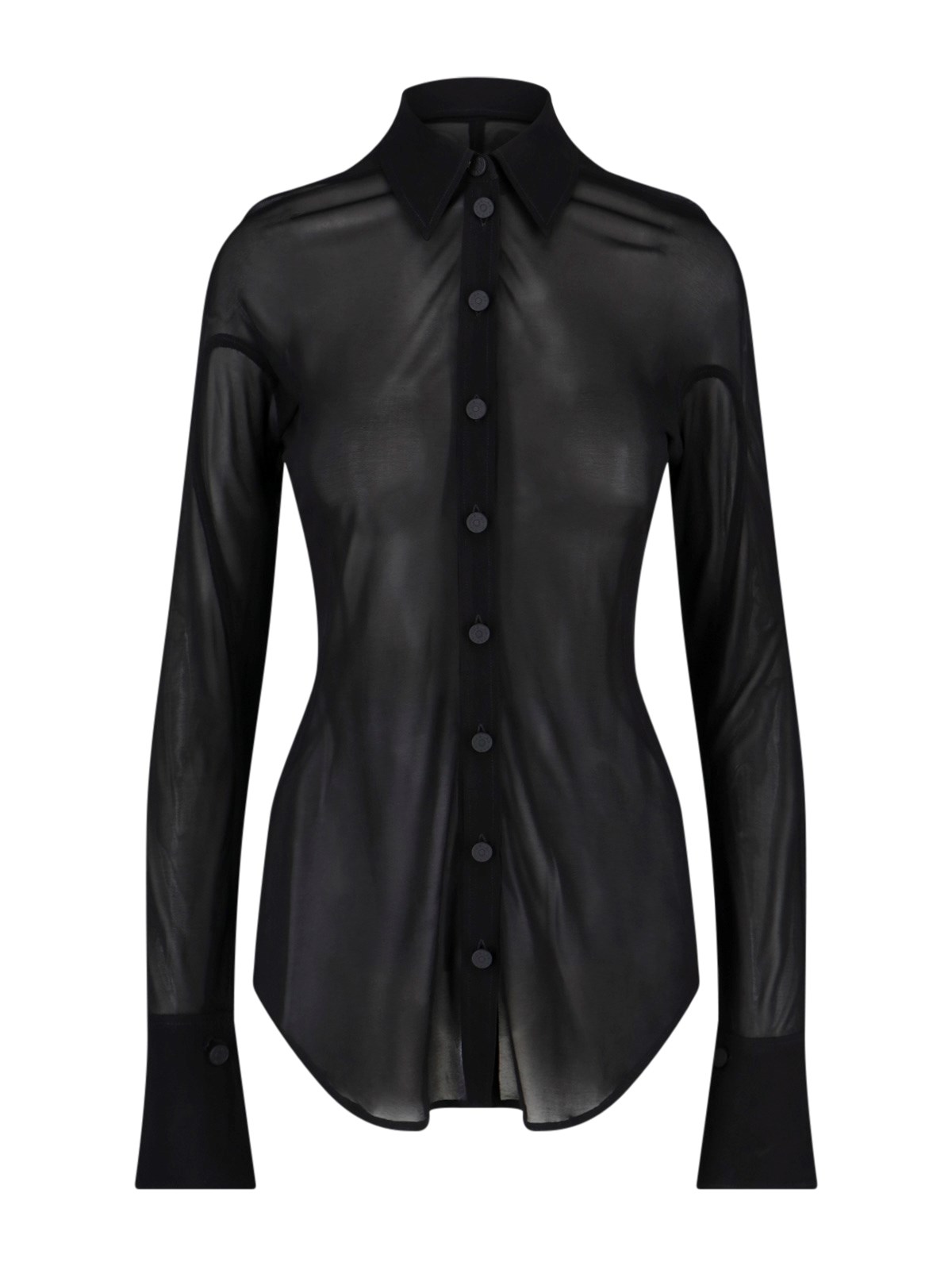 Mugler Semi-transparent Shirt In Black  