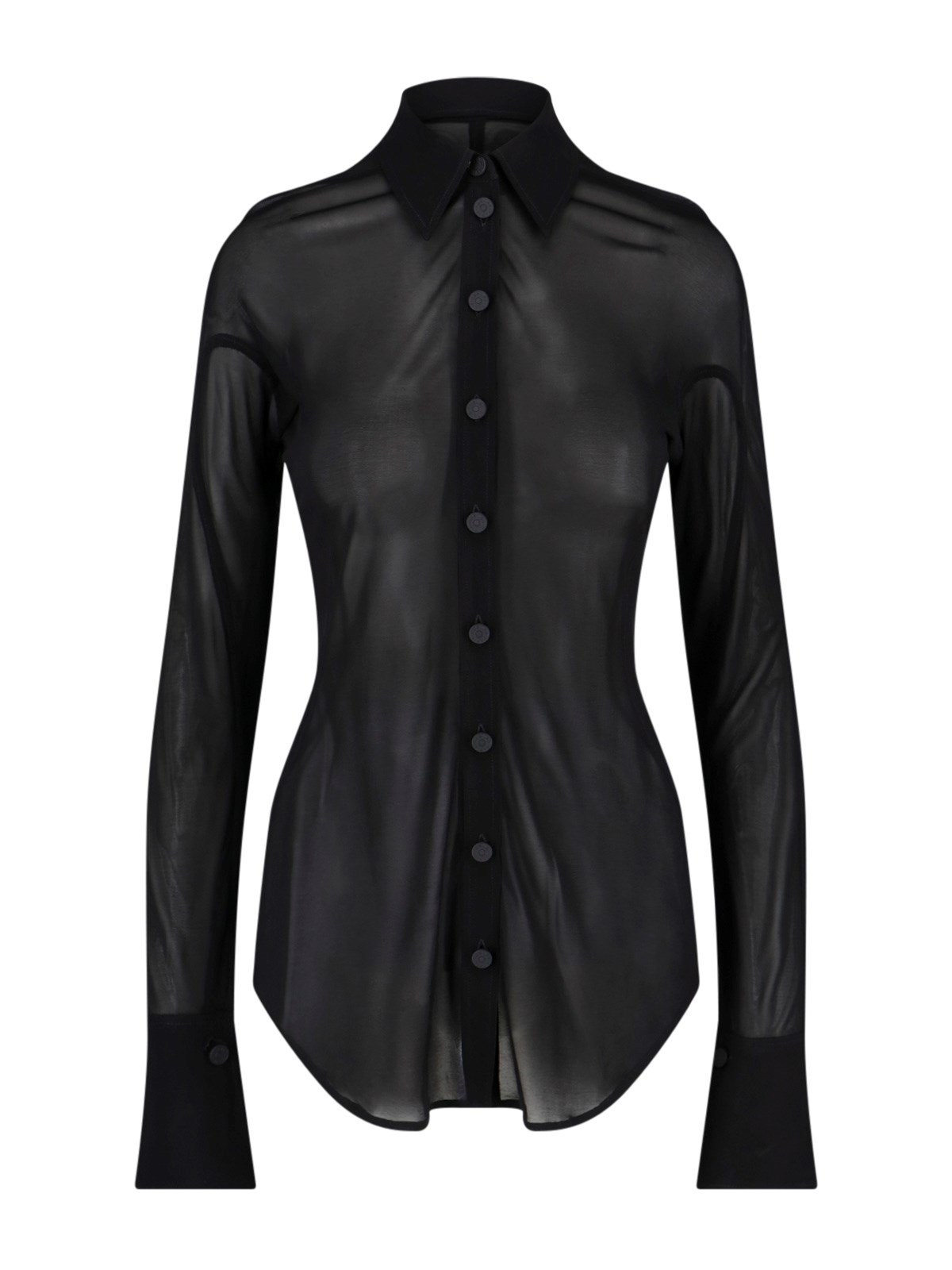 Mugler Semi-transparent Shirt In Black