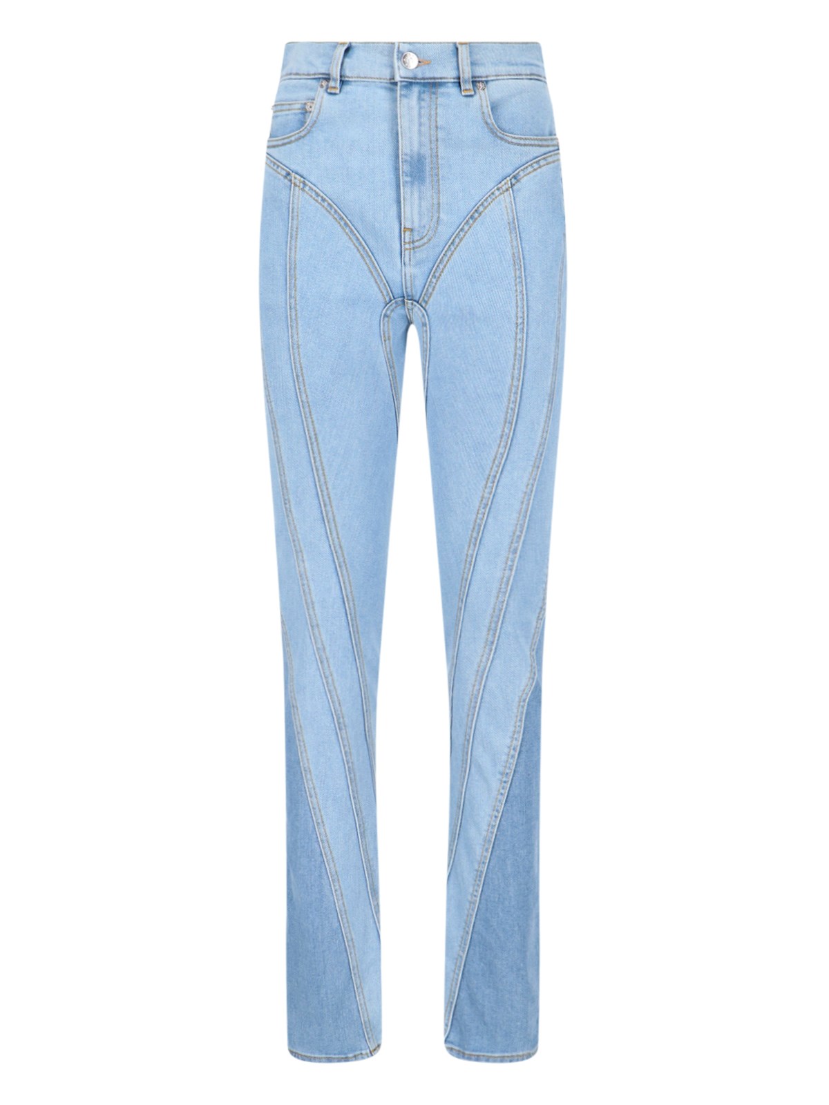 Shop Mugler 'spiral' Jeans In Light Blue