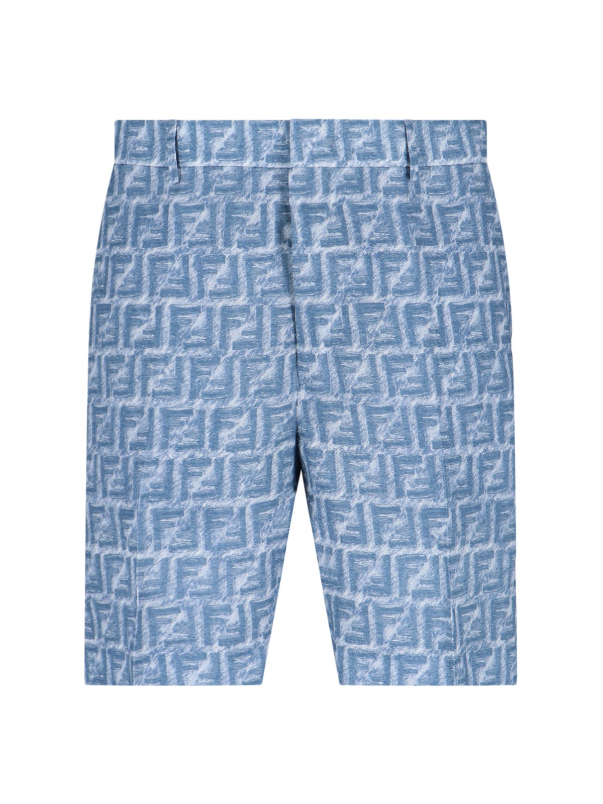 Shop Fendi Logo Linen Shorts In Light Blue