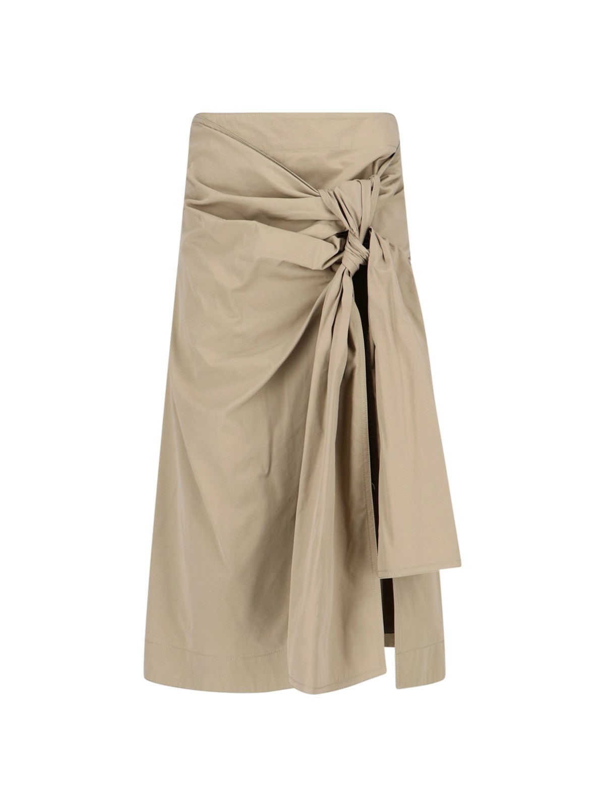Shop Bottega Veneta Knot Detail Midi Skirt In Beige