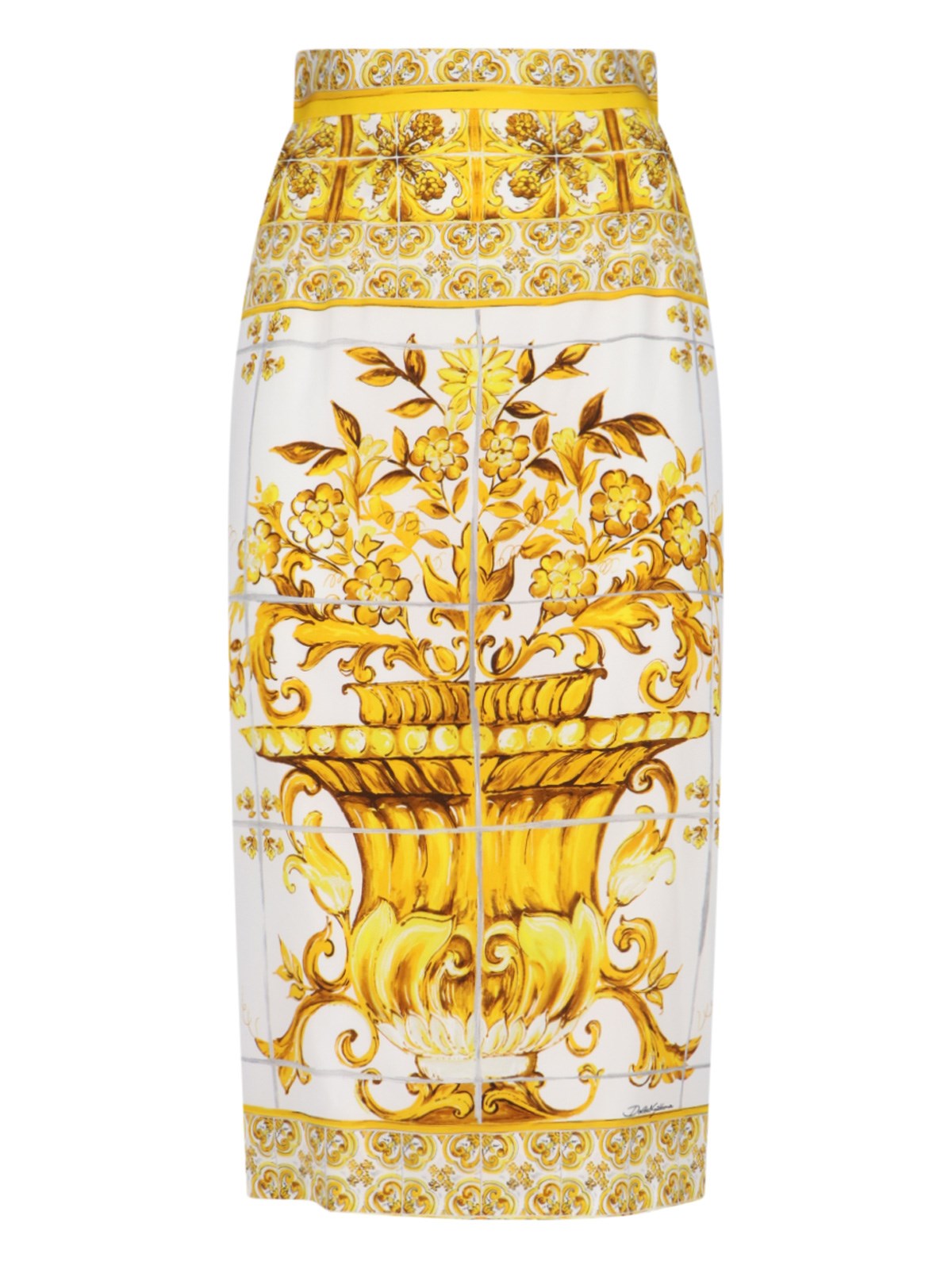 Dolce & Gabbana 'maiolica' Sheath Midi Skirt In Yellow