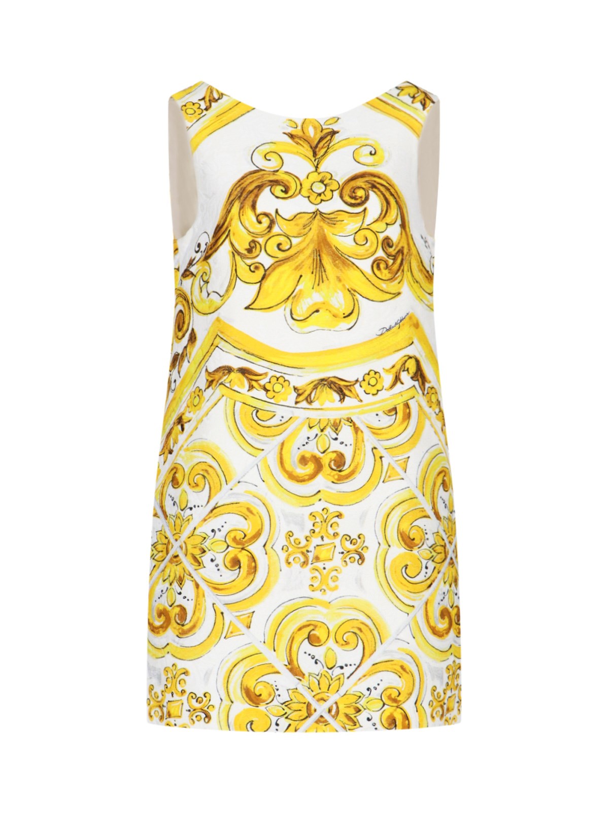 Dolce & Gabbana 'maiolica' Print Mini Dress In Yellow