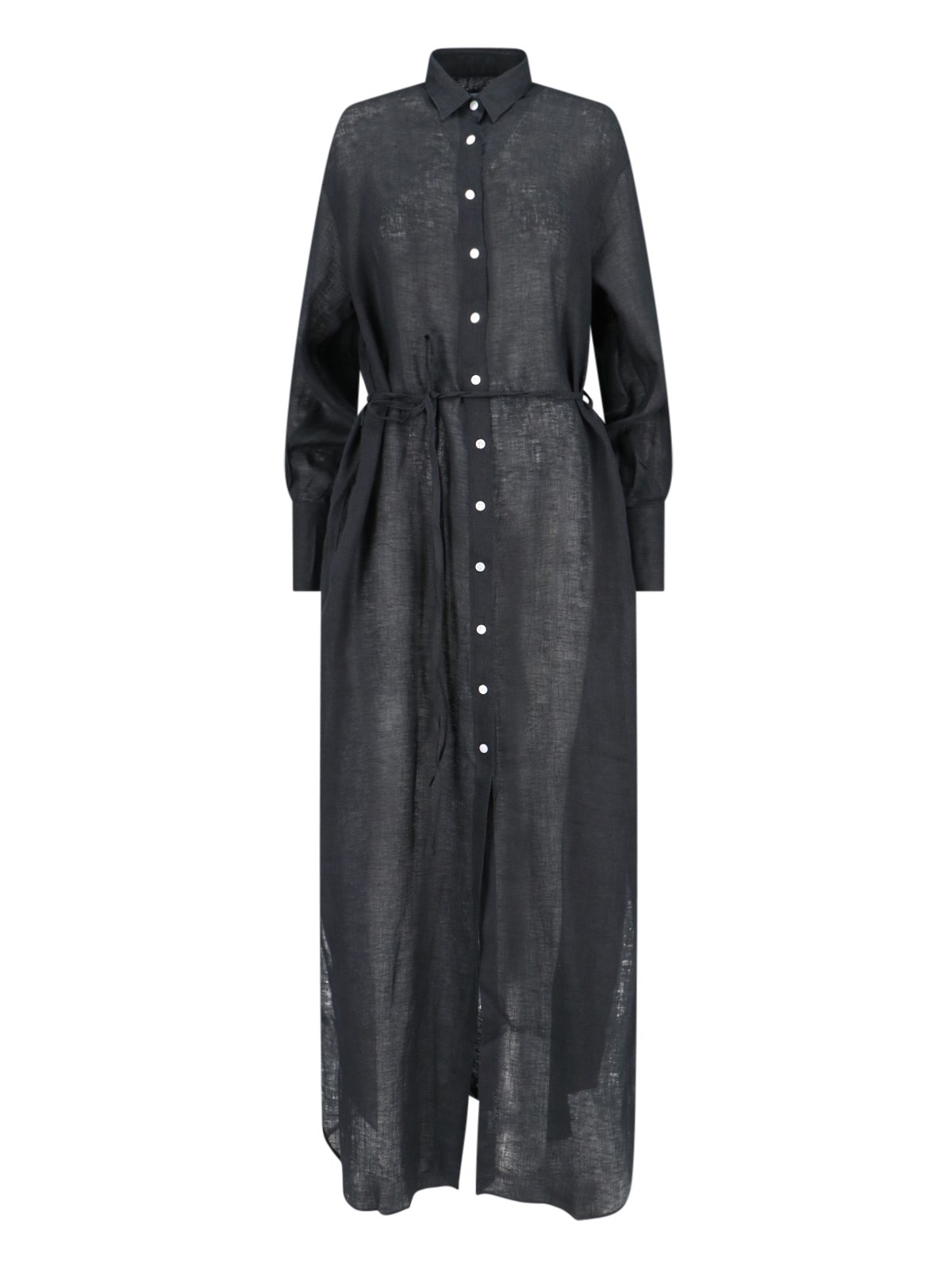 Shop Finamore 1925 Long Linen Dress In Black  