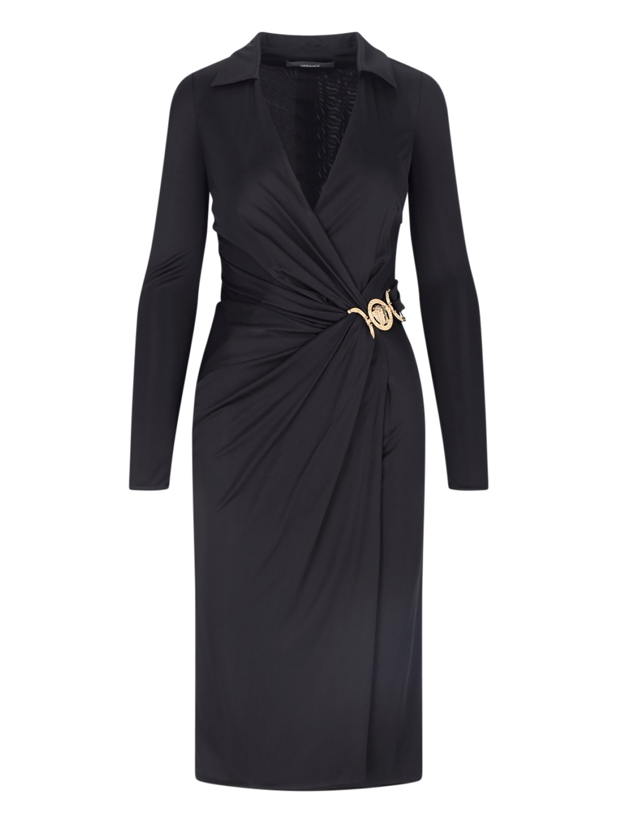 Shop Versace Draped Midi Dress In Black  