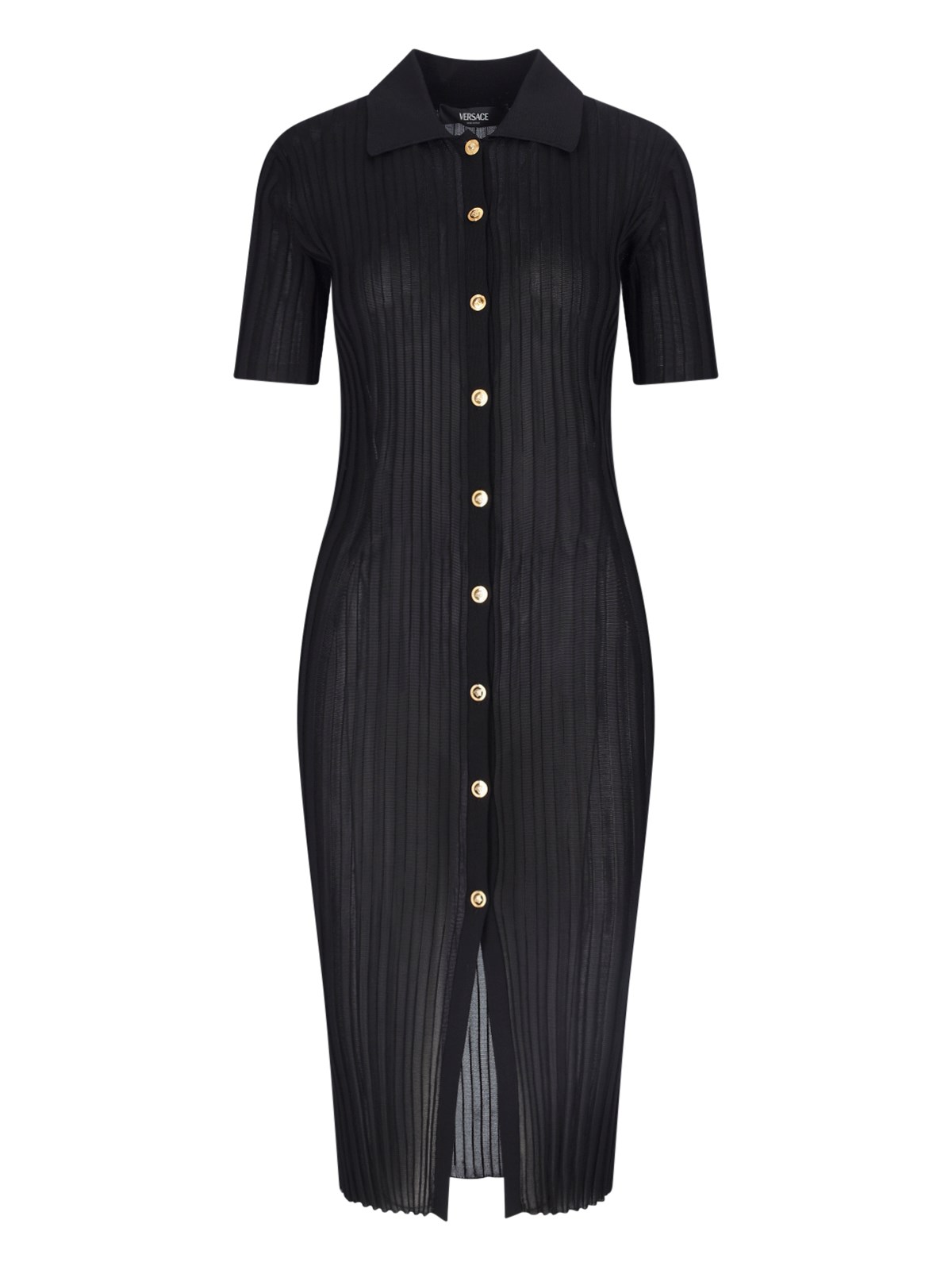 Shop Versace Pleated Midi Dress In Black  