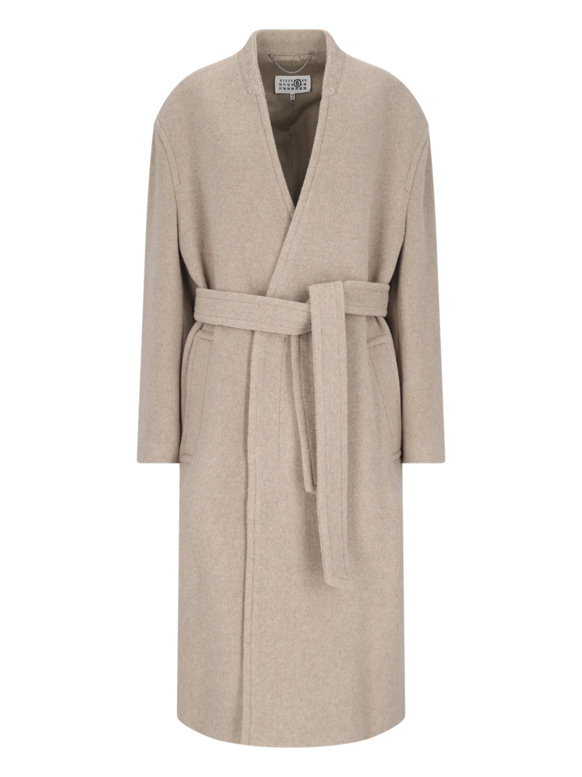 Shop Mm6 Maison Margiela Midi Belted Coat In Beige