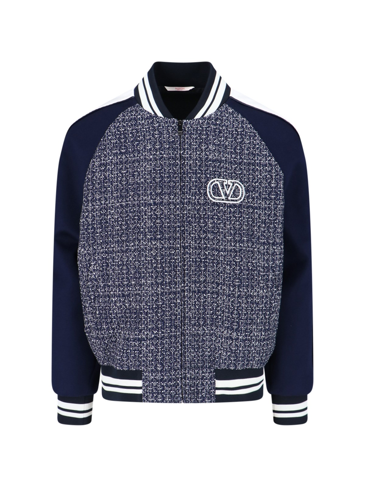 Shop Valentino 'vlogo Signature' Tweed Bomber Jacket In Blue