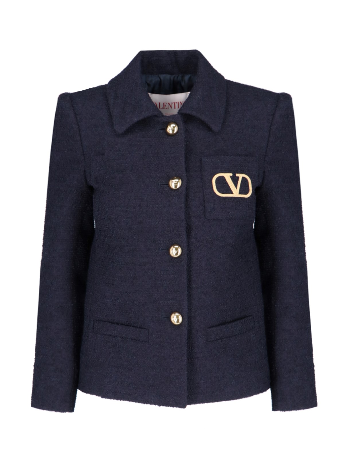 Shop Valentino 'vlogo Signature' Tweed Blazer In Blue