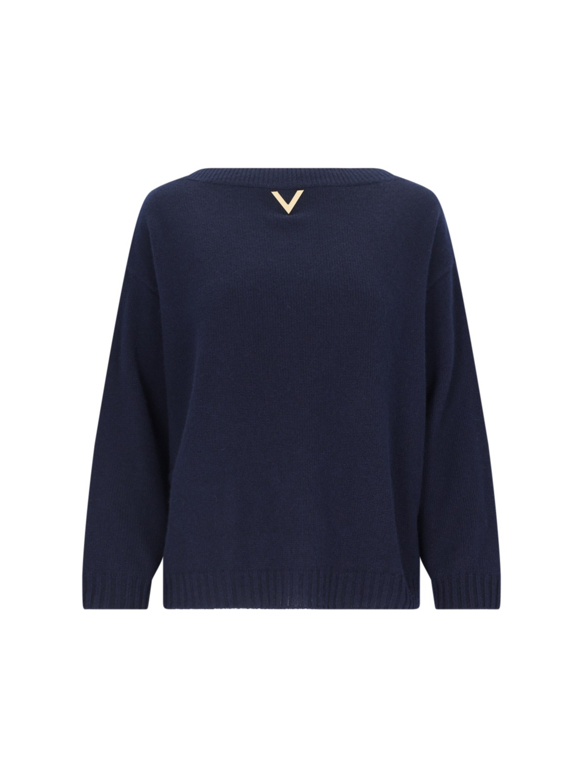 Shop Valentino "v Detail" Logo Sweater In Blue