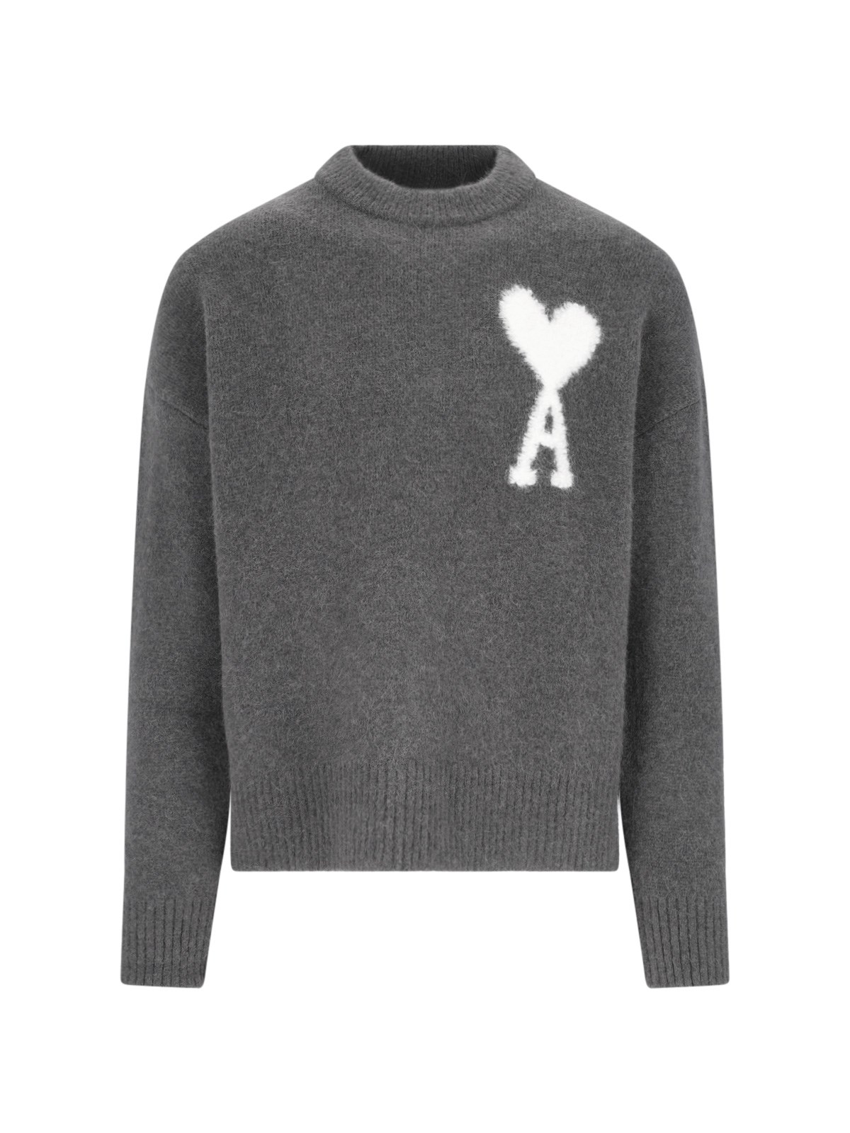 Shop Ami Alexandre Mattiussi De Couer' Crew Neck Sweater In Gray