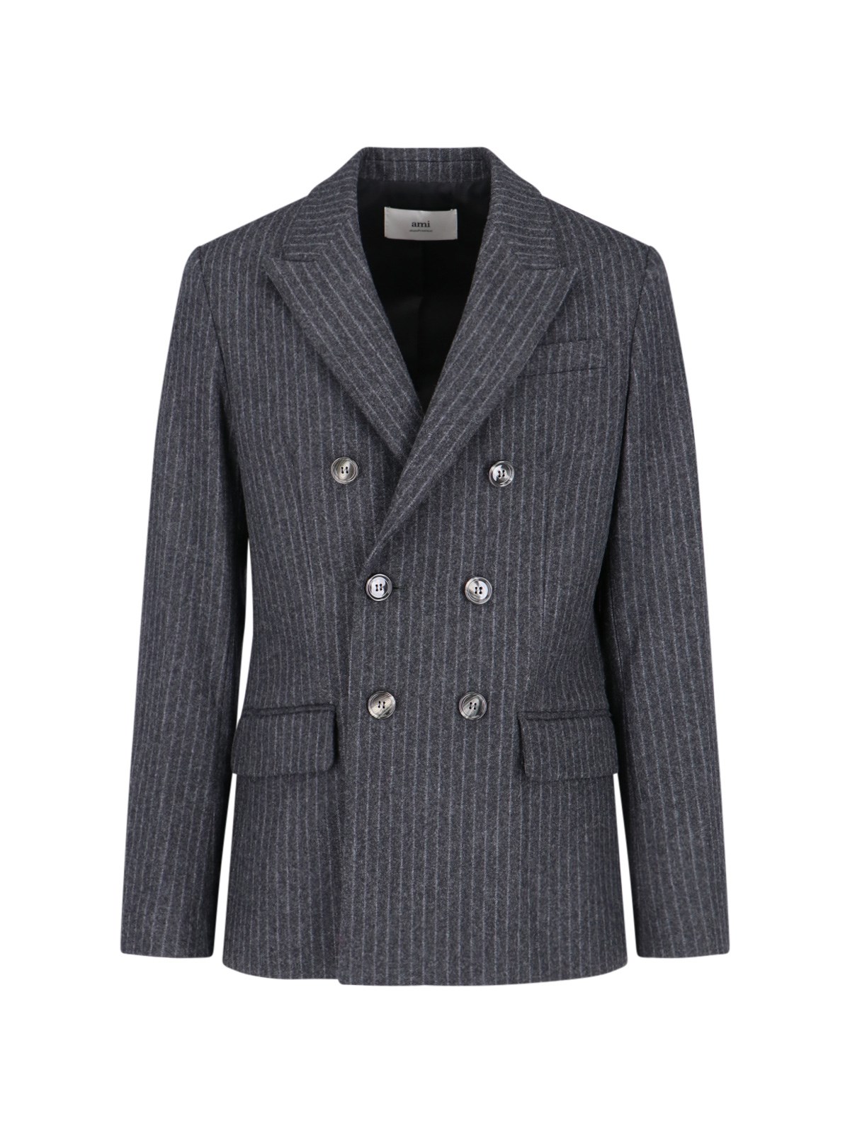 Shop Ami Alexandre Mattiussi Pinstriped Double-breasted Blazer In Gray