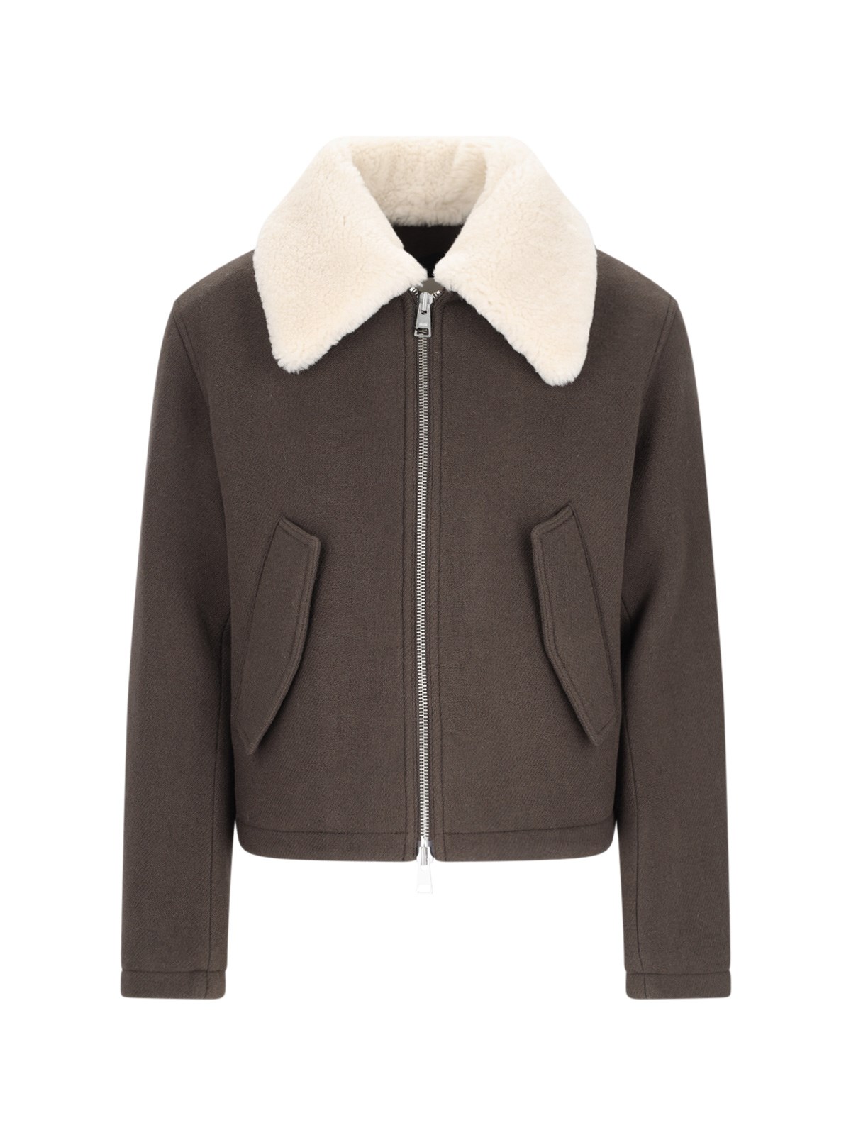 Shop Ami Alexandre Mattiussi Shearling Bomber Jacket In Brown