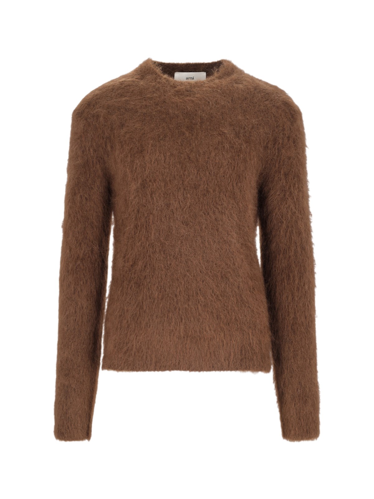 Shop Ami Alexandre Mattiussi Brushed Crop Sweater In Brown