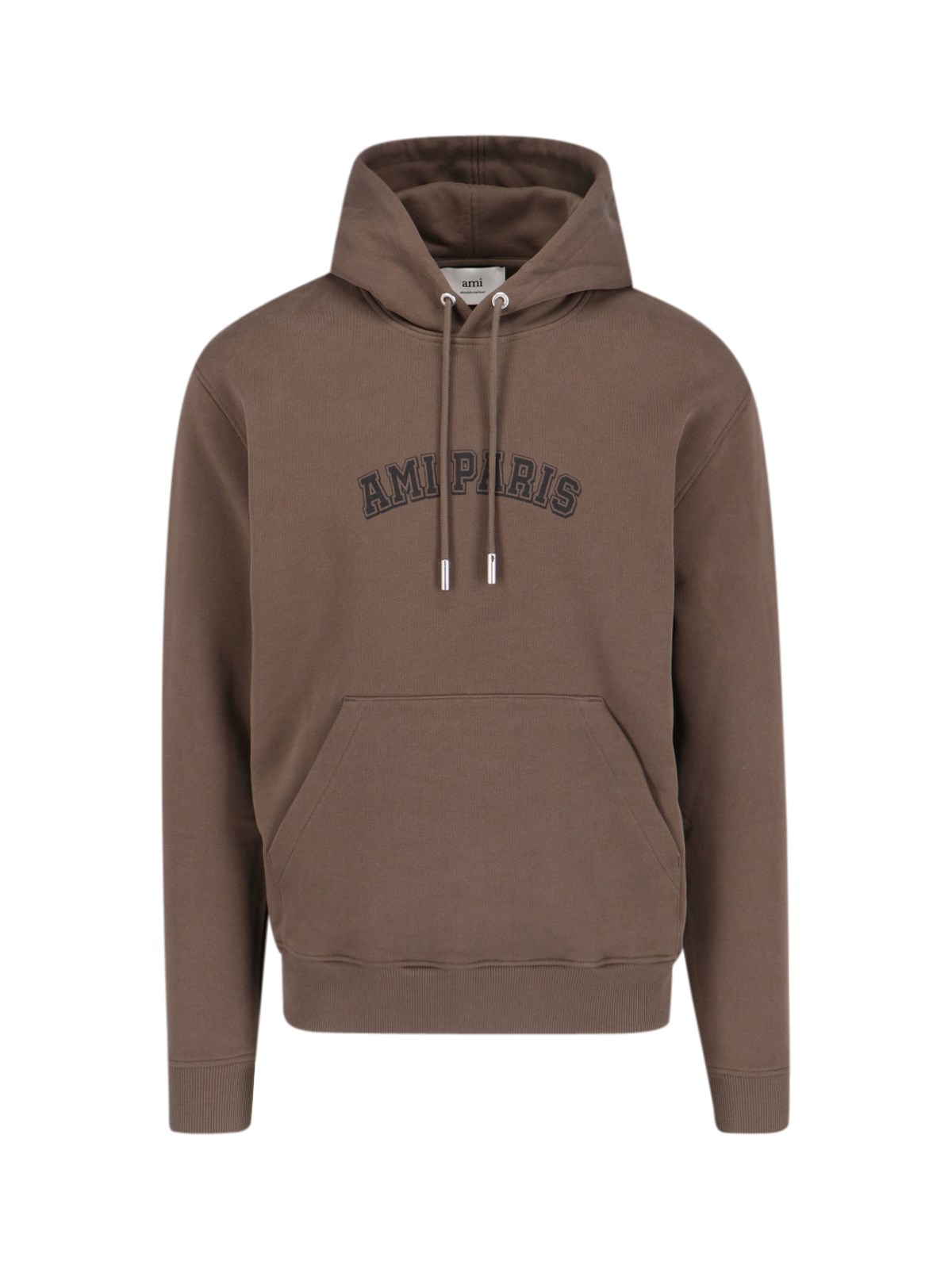 Shop Ami Alexandre Mattiussi "paris" Logo Hoodie In Brown